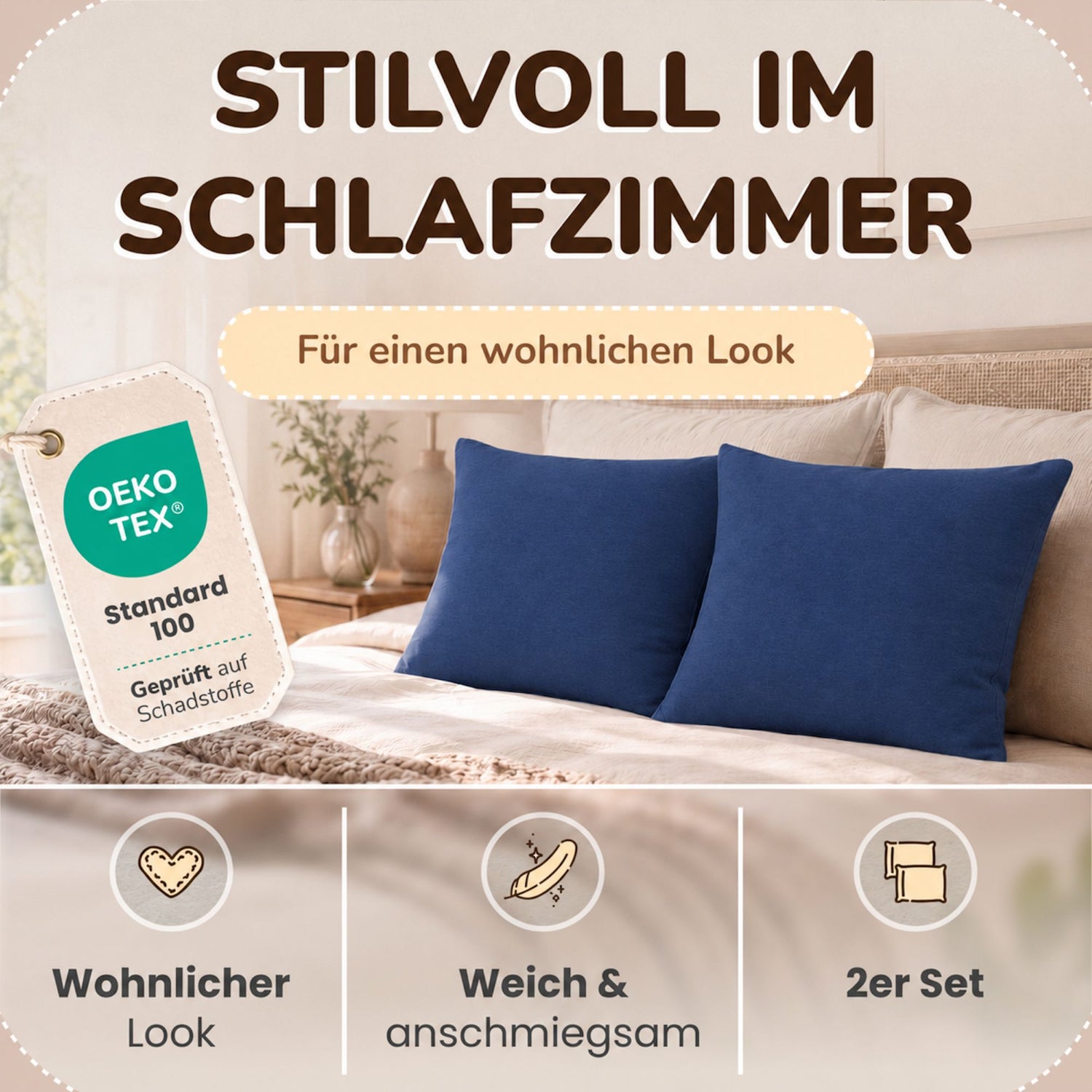 Kissenbezüge 2er Set 80x80 cm - 100% Baumwolle, stilvoll und gemütlich