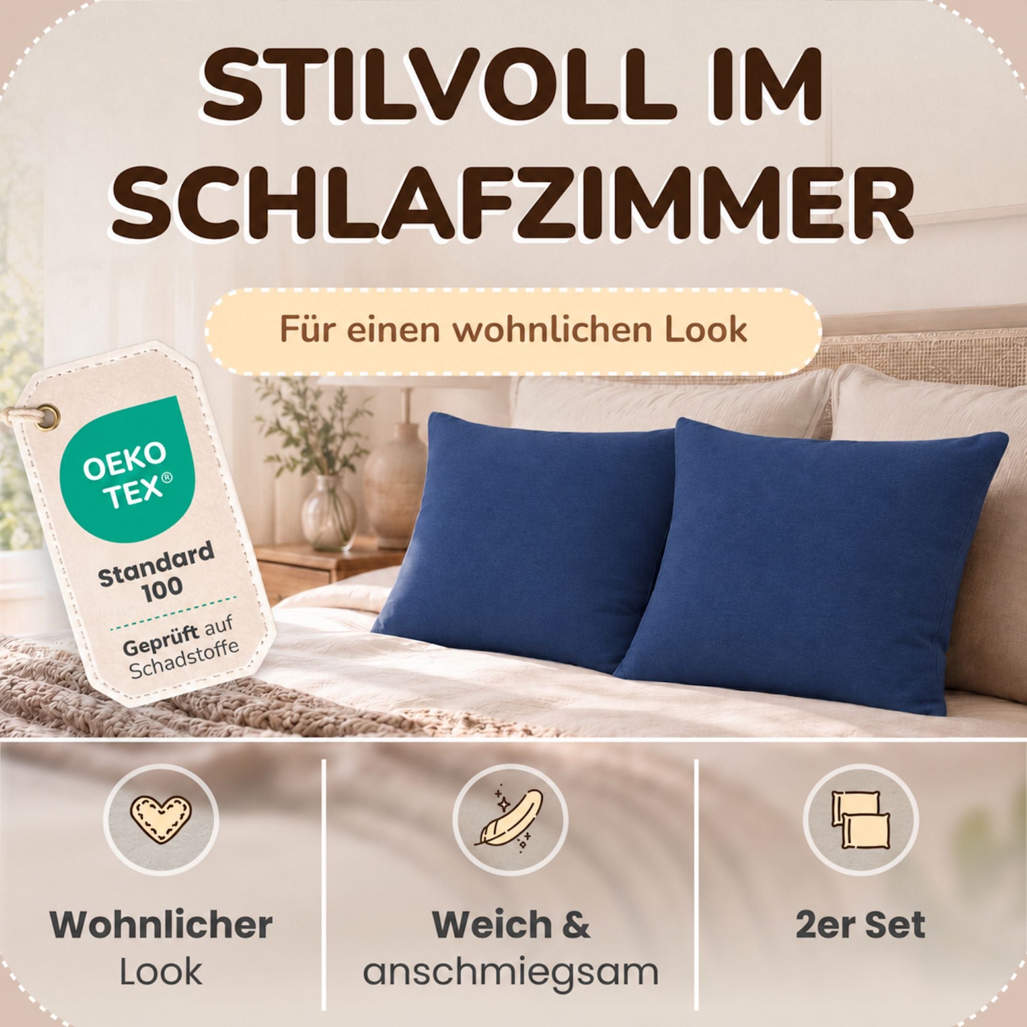 Kissenbezüge 2er Set 80x80 cm - 100% Baumwolle, stilvoll und gemütlich