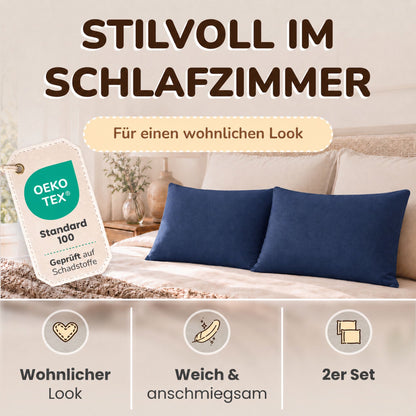 Kissenbezüge 2er Set 40x80 cm - 100% Baumwolle, stilvoll und gemütlich