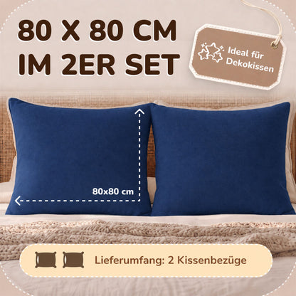 Kissenbezüge 2er Set 80x80 cm - 100% Baumwolle, stilvoll und gemütlich