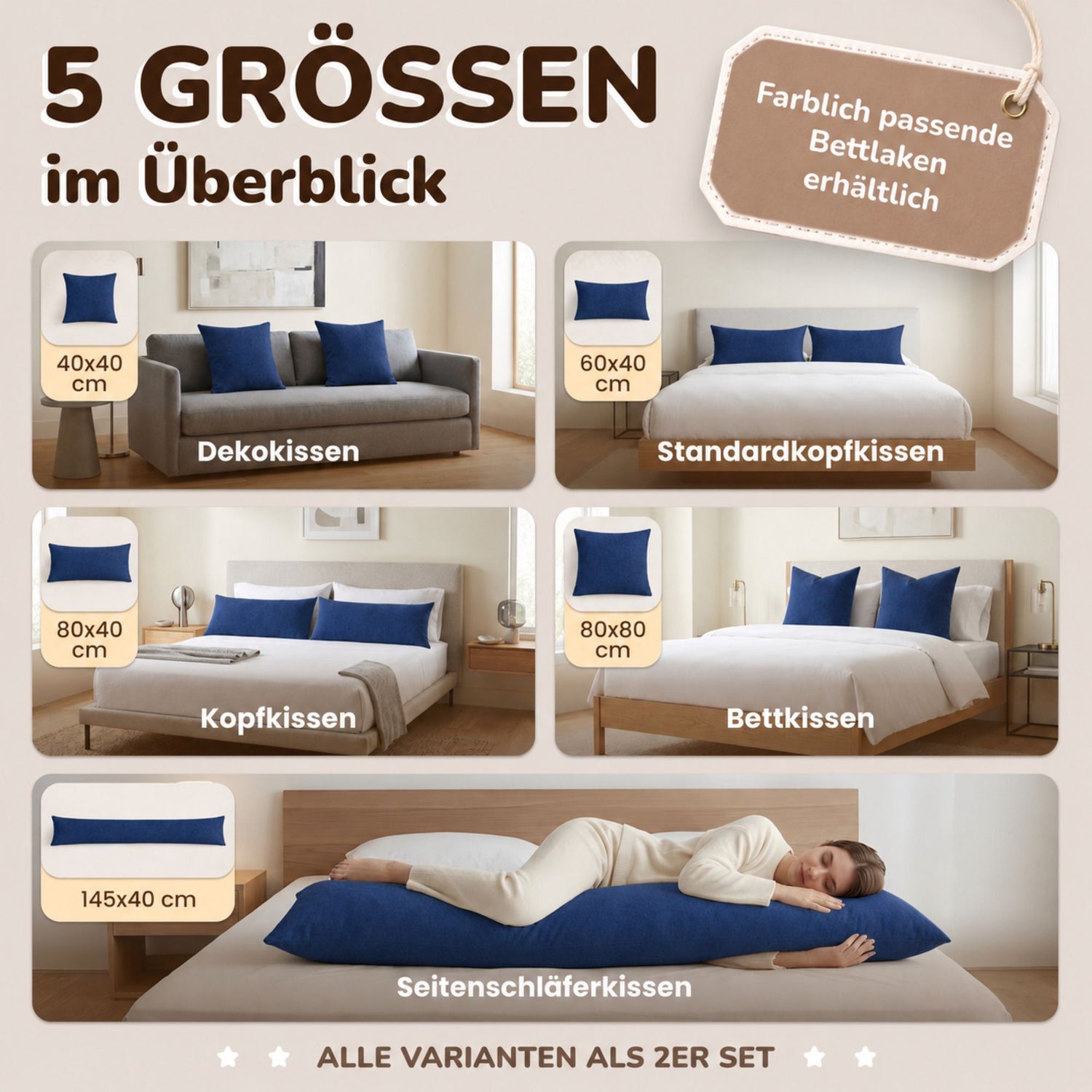 Kissenbezüge 2er Set 40x145 cm - 100% Baumwolle, stilvoll und gemütlich