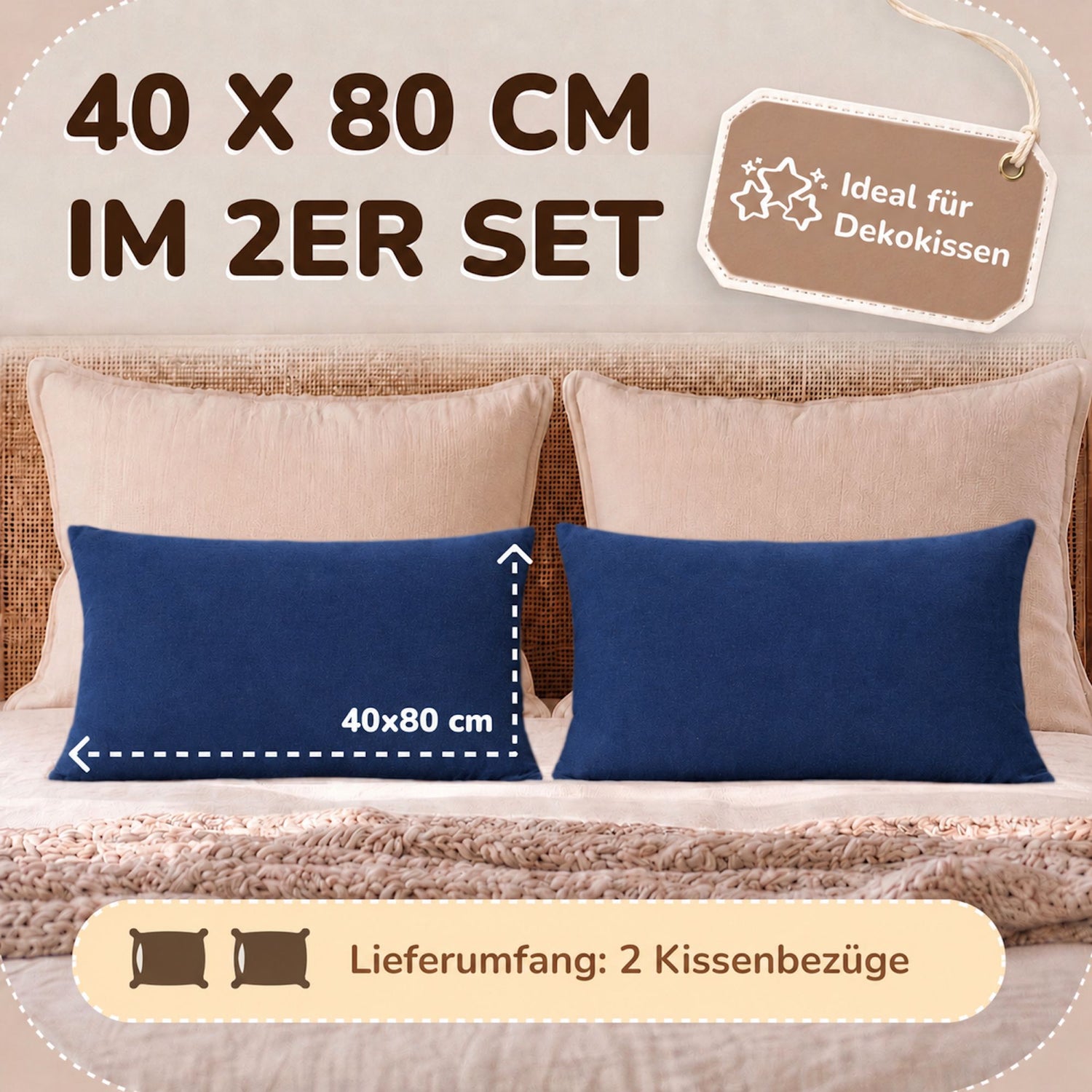 Kissenbezüge 2er Set 40x80 cm - 100% Baumwolle, stilvoll und gemütlich