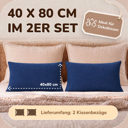 Kissenbezüge 2er Set 40x80 cm - 100% Baumwolle, stilvoll und gemütlich