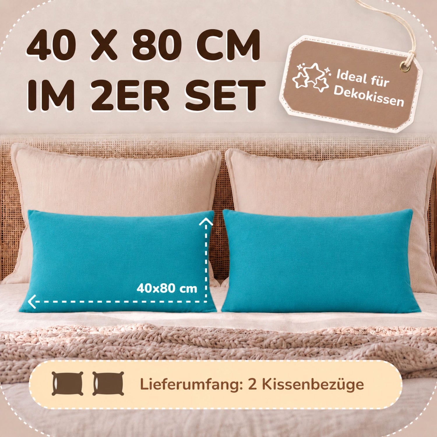 Kissenbezüge 2er Set 40x80 cm - 100% Baumwolle, stilvoll und gemütlich