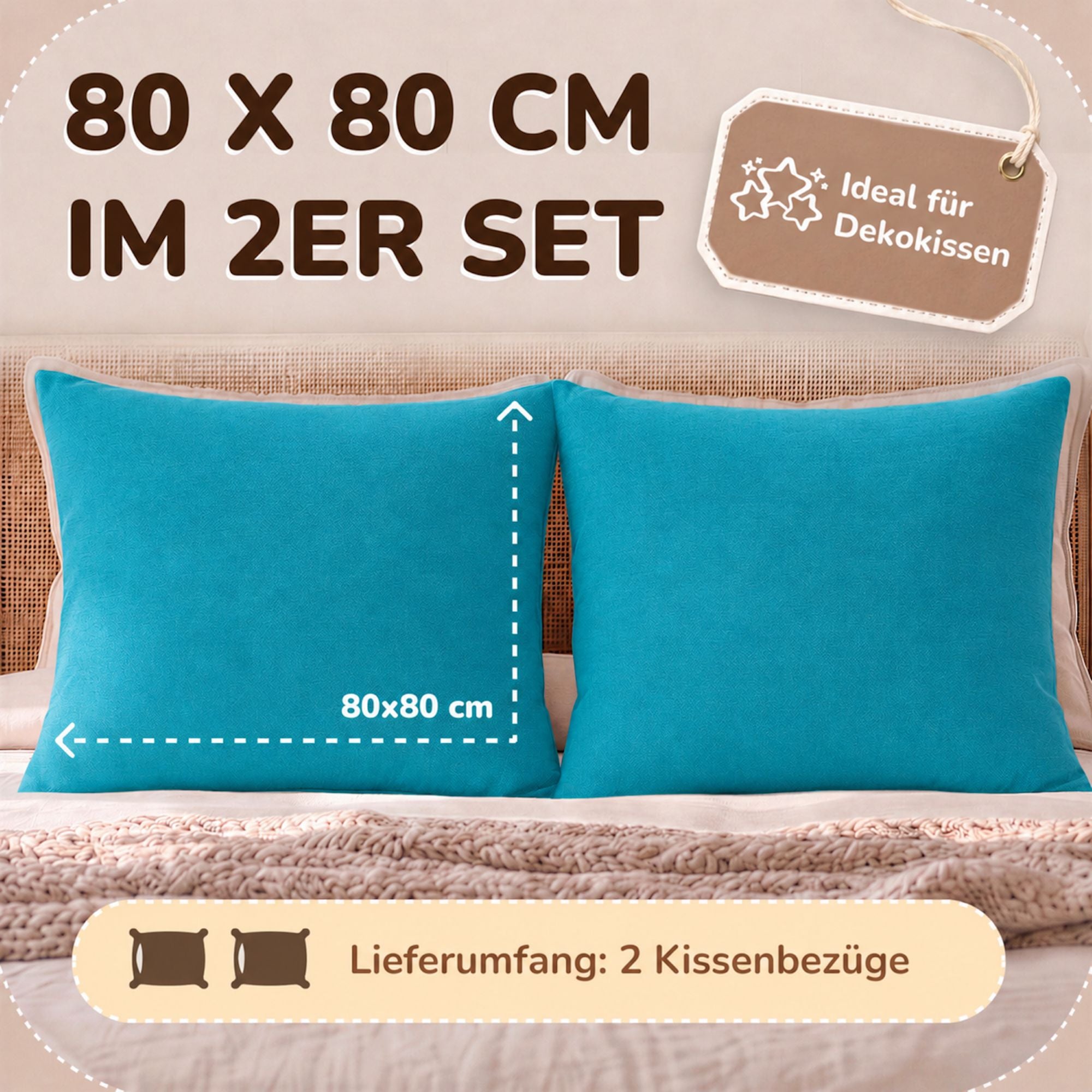Kissenbezüge 2er Set 80x80 cm - 100% Baumwolle, stilvoll und gemütlich