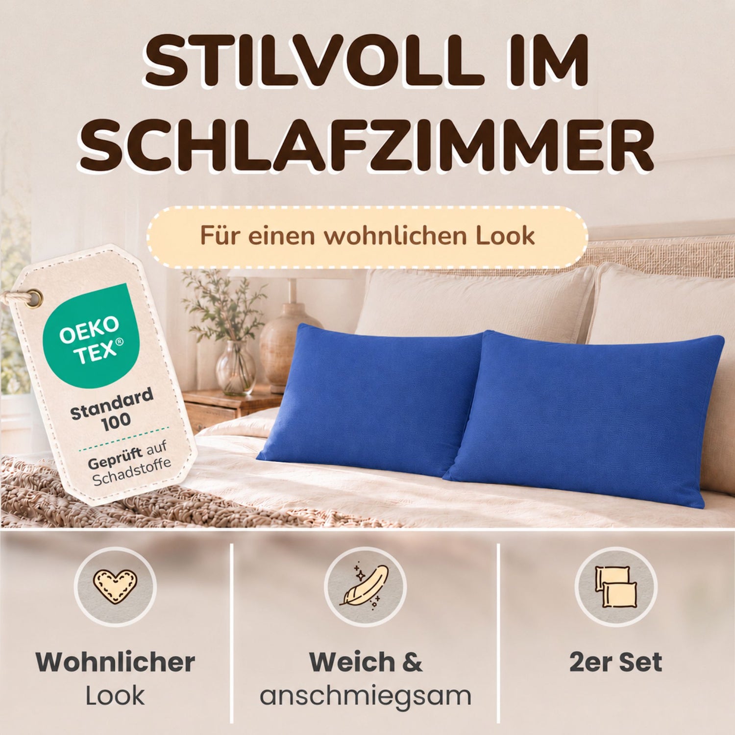 Kissenbezüge 2er Set 40x80 cm - 100% Baumwolle, stilvoll und gemütlich