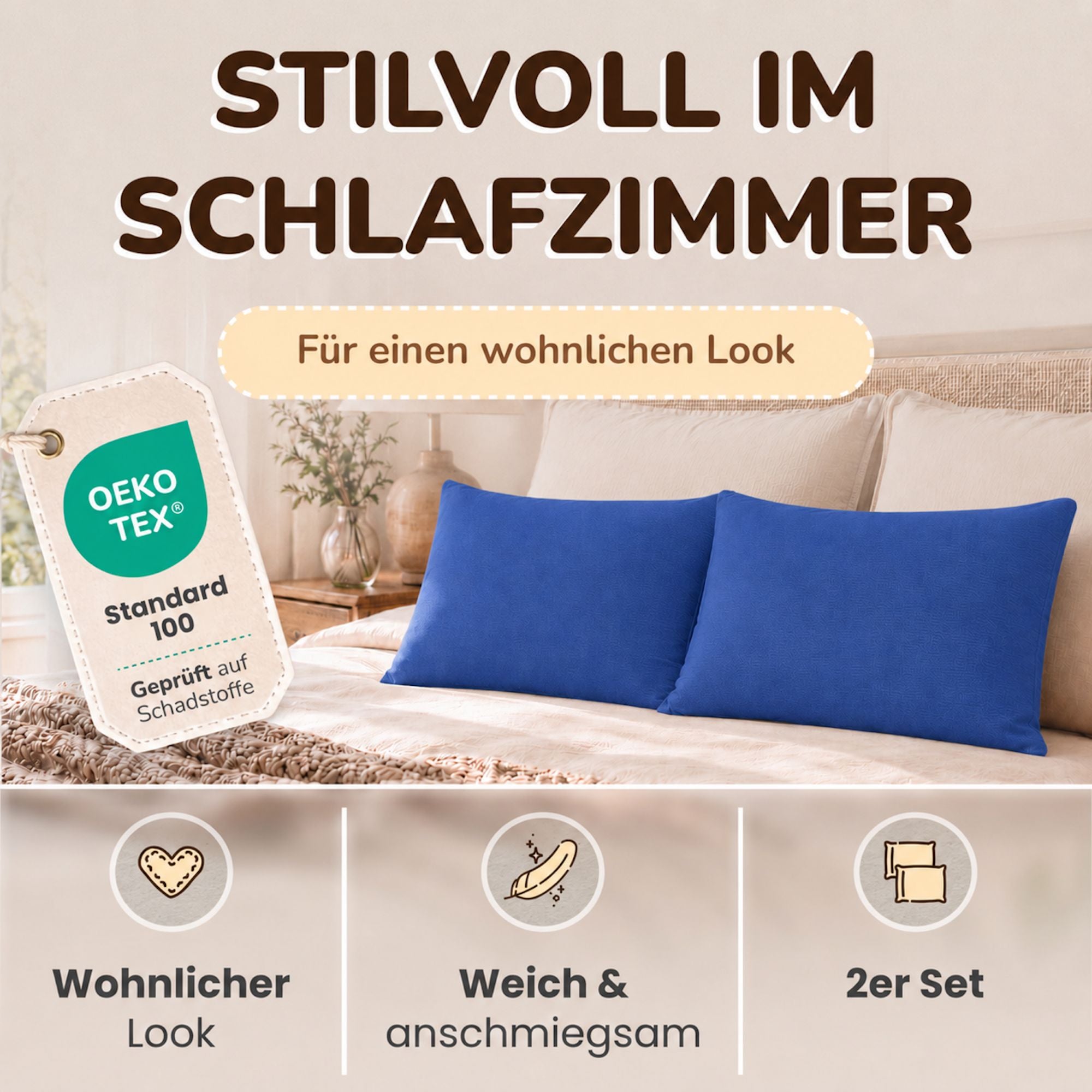 Kissenbezüge 2er Set 40x80 cm - 100% Baumwolle, stilvoll und gemütlich