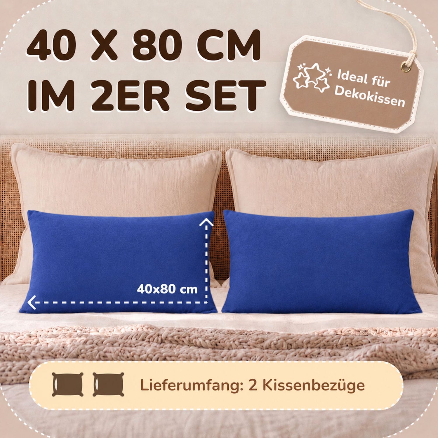 Kissenbezüge 2er Set 40x80 cm - 100% Baumwolle, stilvoll und gemütlich