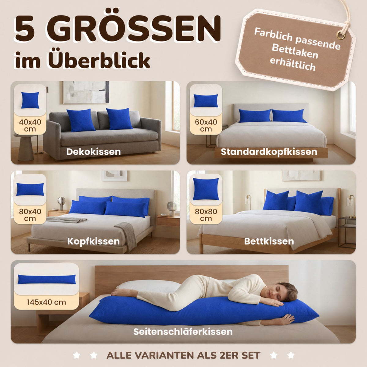 Kissenbezüge 2er Set 40x145 cm - 100% Baumwolle, stilvoll und gemütlich