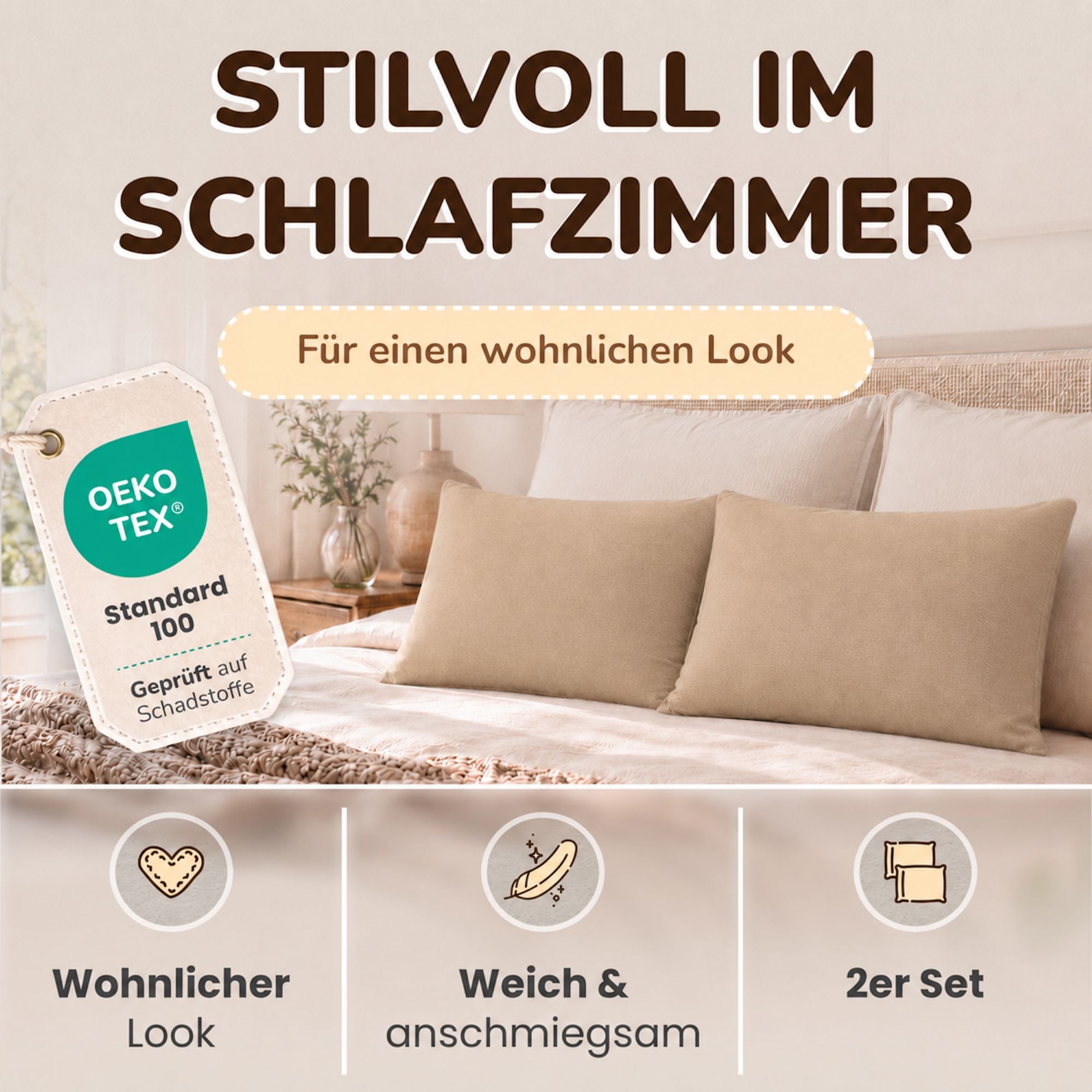 Kissenbezüge 2er Set 40x80 cm - 100% Baumwolle, stilvoll und gemütlich