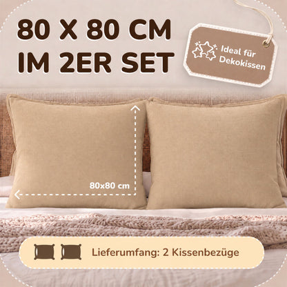 Kissenbezüge 2er Set 80x80 cm - 100% Baumwolle, stilvoll und gemütlich