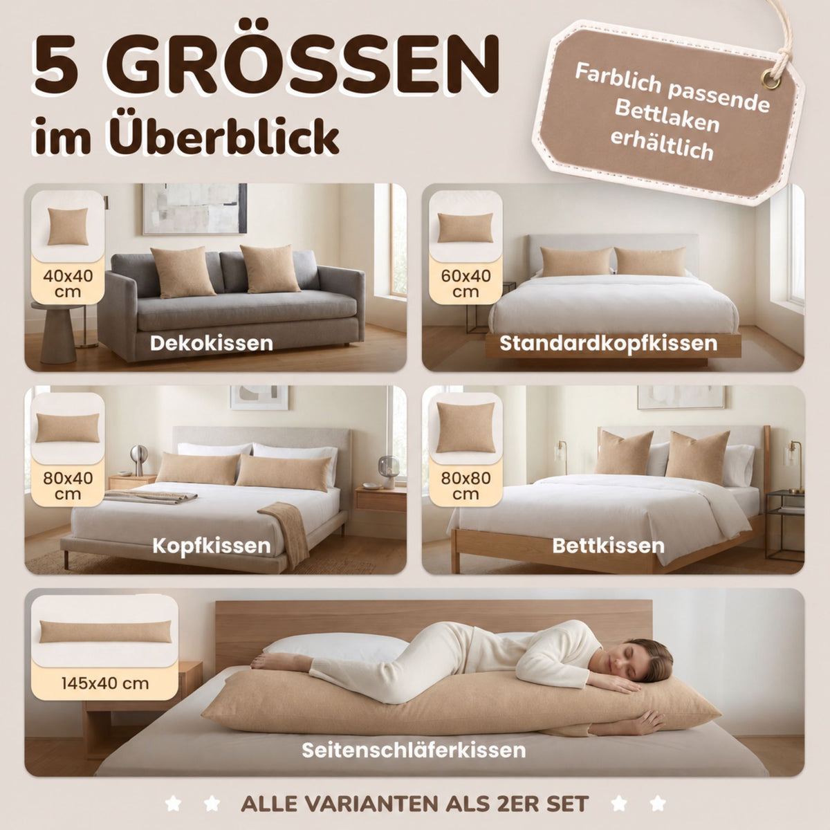 Kissenbezüge 2er Set 40x145 cm - 100% Baumwolle, stilvoll und gemütlich