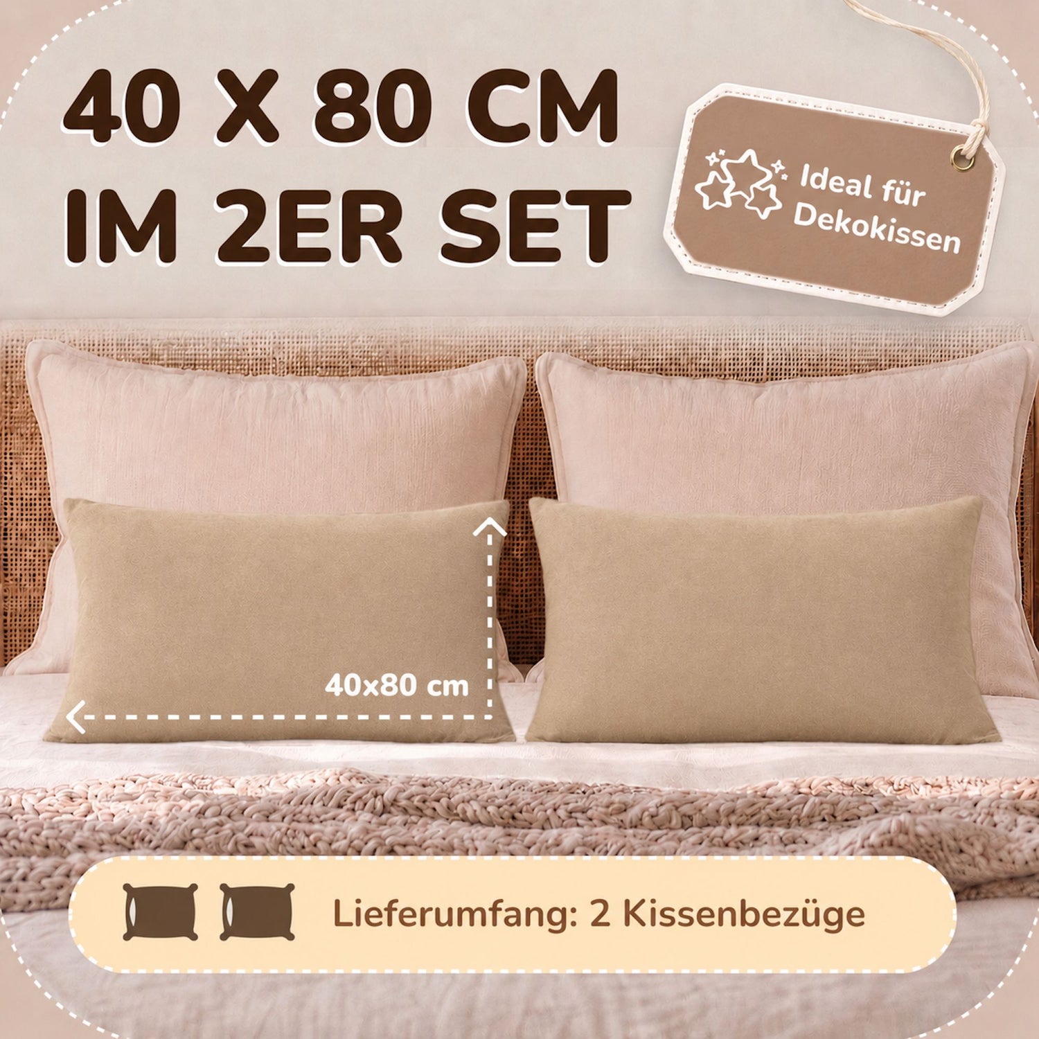 Kissenbezüge 2er Set 40x80 cm - 100% Baumwolle, stilvoll und gemütlich