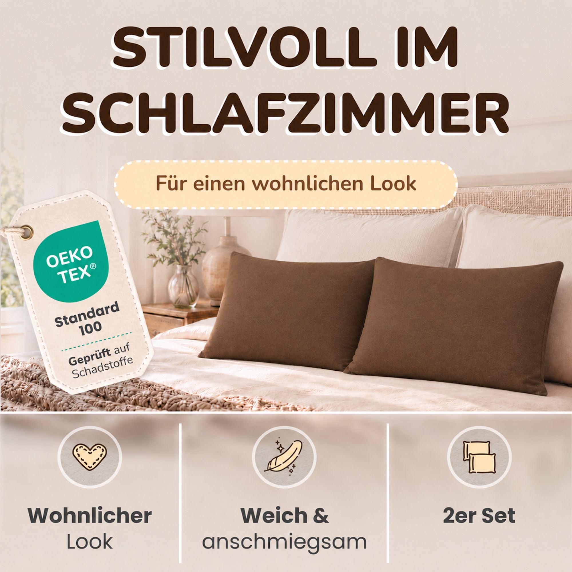 Kissenbezüge 2er Set 40x80 cm - 100% Baumwolle, stilvoll und gemütlich