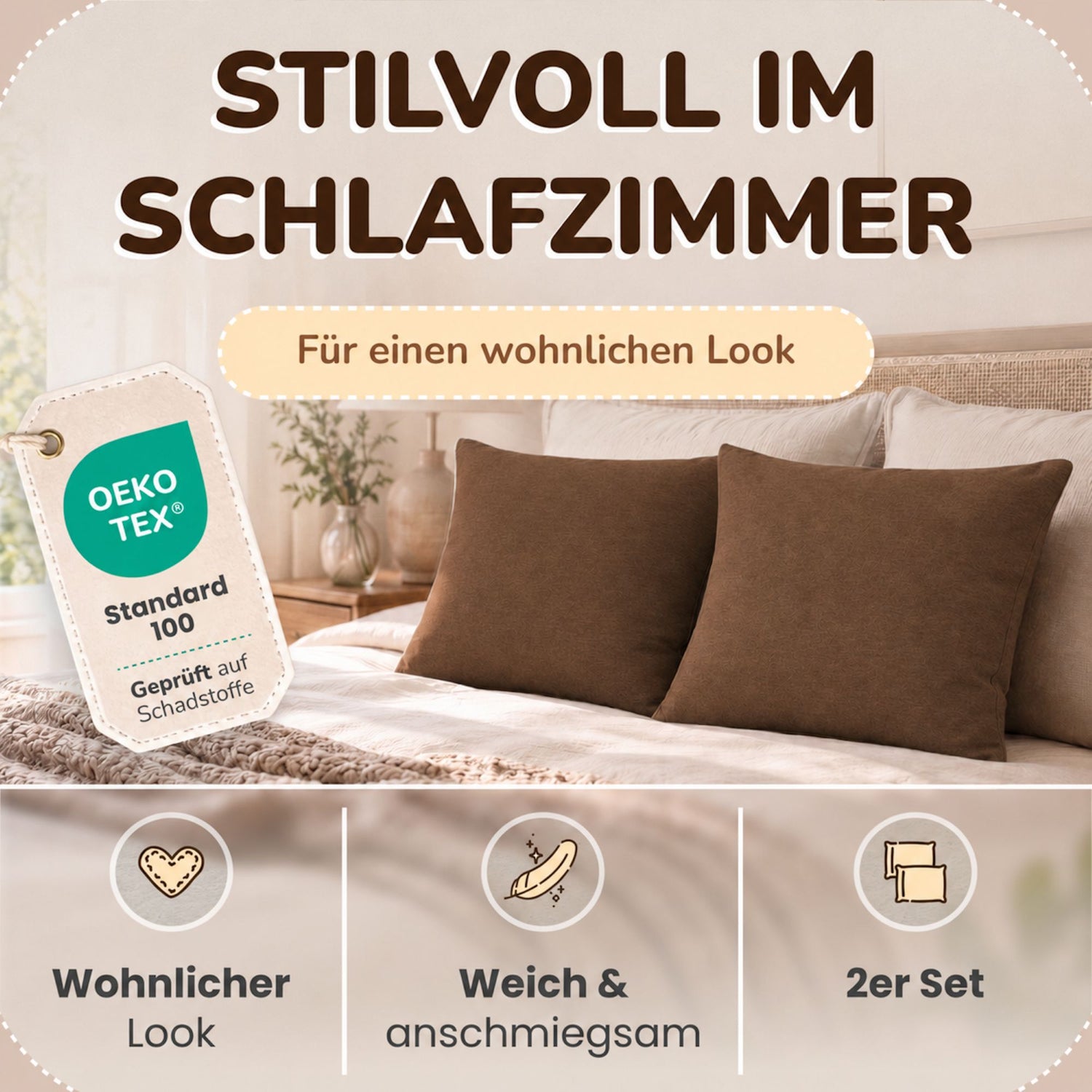 Kissenbezüge 2er Set 80x80 cm - 100% Baumwolle, stilvoll und gemütlich