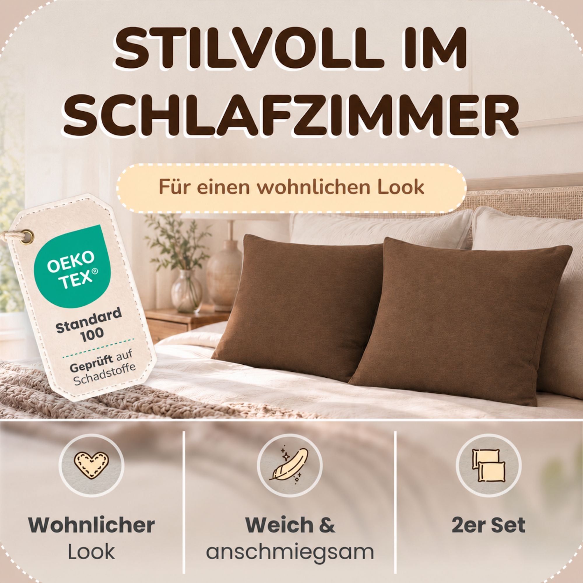 Kissenbezüge 2er Set 80x80 cm - 100% Baumwolle, stilvoll und gemütlich