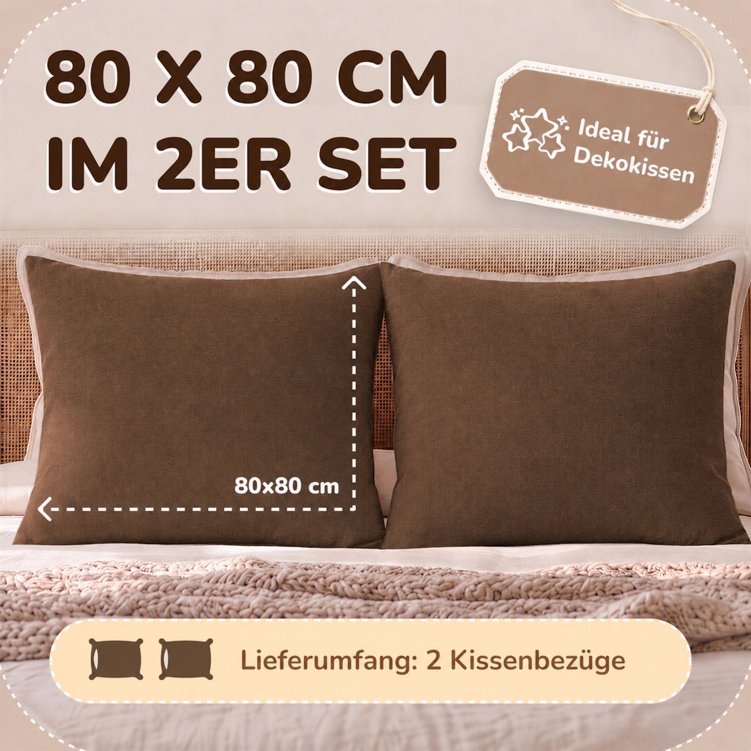 Kissenbezüge 2er Set 80x80 cm - 100% Baumwolle, stilvoll und gemütlich