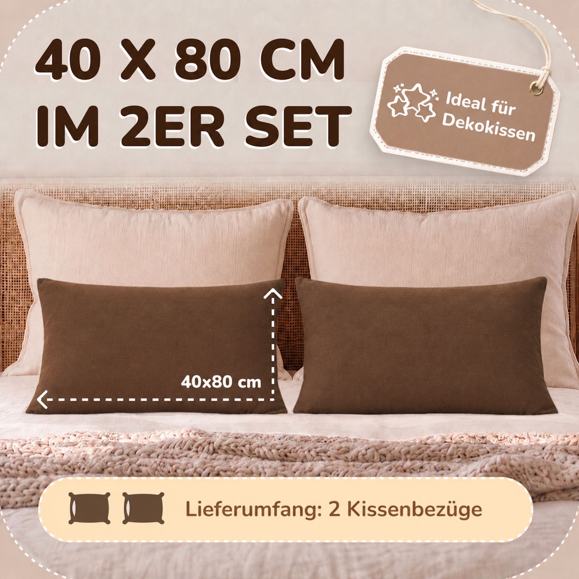 Kissenbezüge 2er Set 40x80 cm - 100% Baumwolle, stilvoll und gemütlich