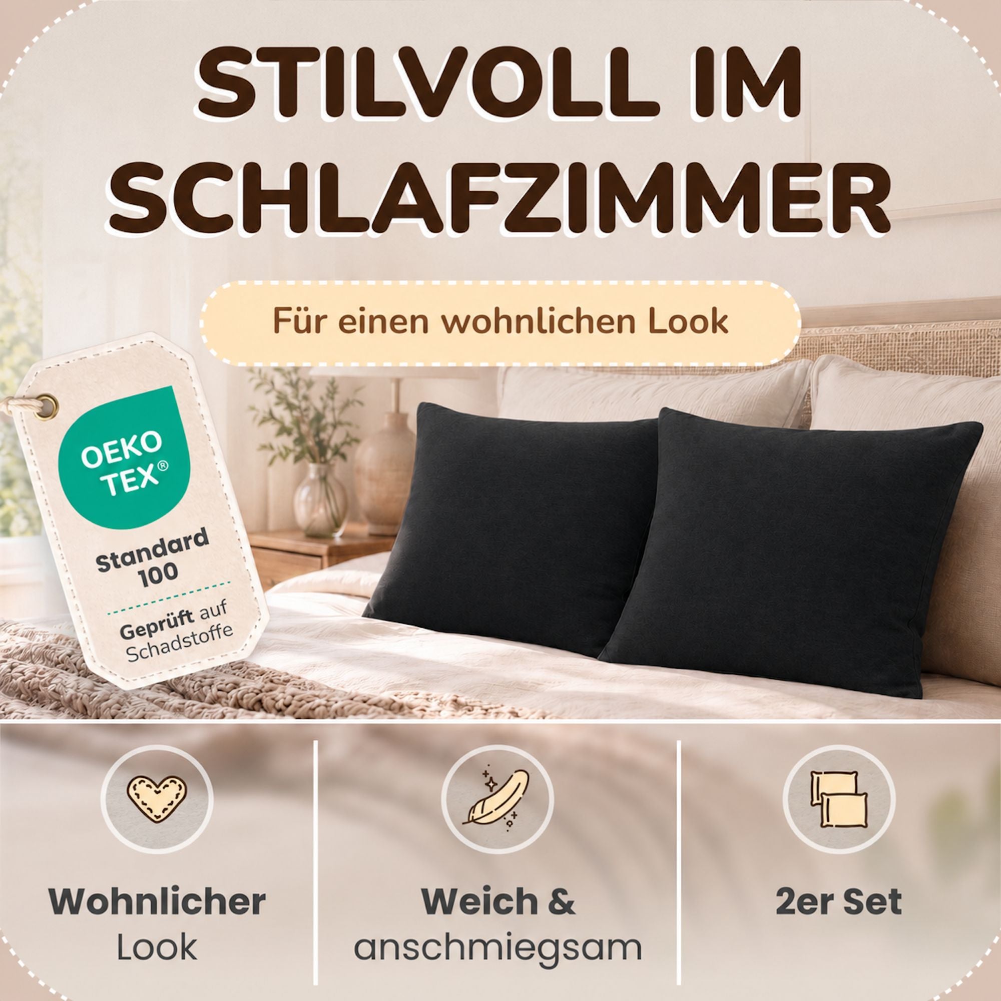 Kissenbezüge 2er Set 80x80 cm - 100% Baumwolle, stilvoll und gemütlich