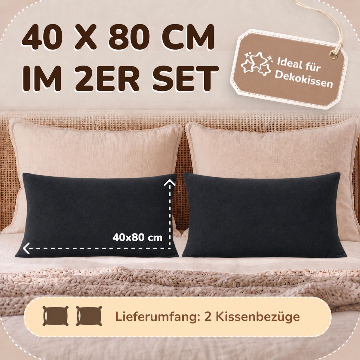 Kissenbezüge 2er Set 40x80 cm - 100% Baumwolle, stilvoll und gemütlich