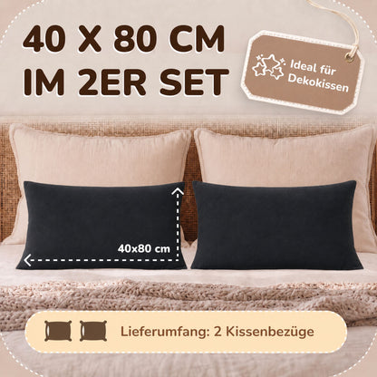 Kissenbezüge 2er Set 40x80 cm - 100% Baumwolle, stilvoll und gemütlich