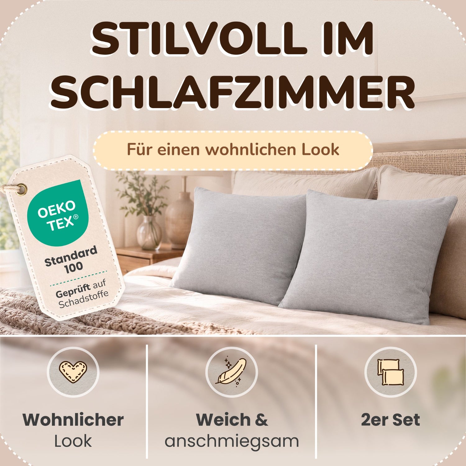 Kissenbezüge 2er Set 80x80 cm - 100% Baumwolle, stilvoll und gemütlich