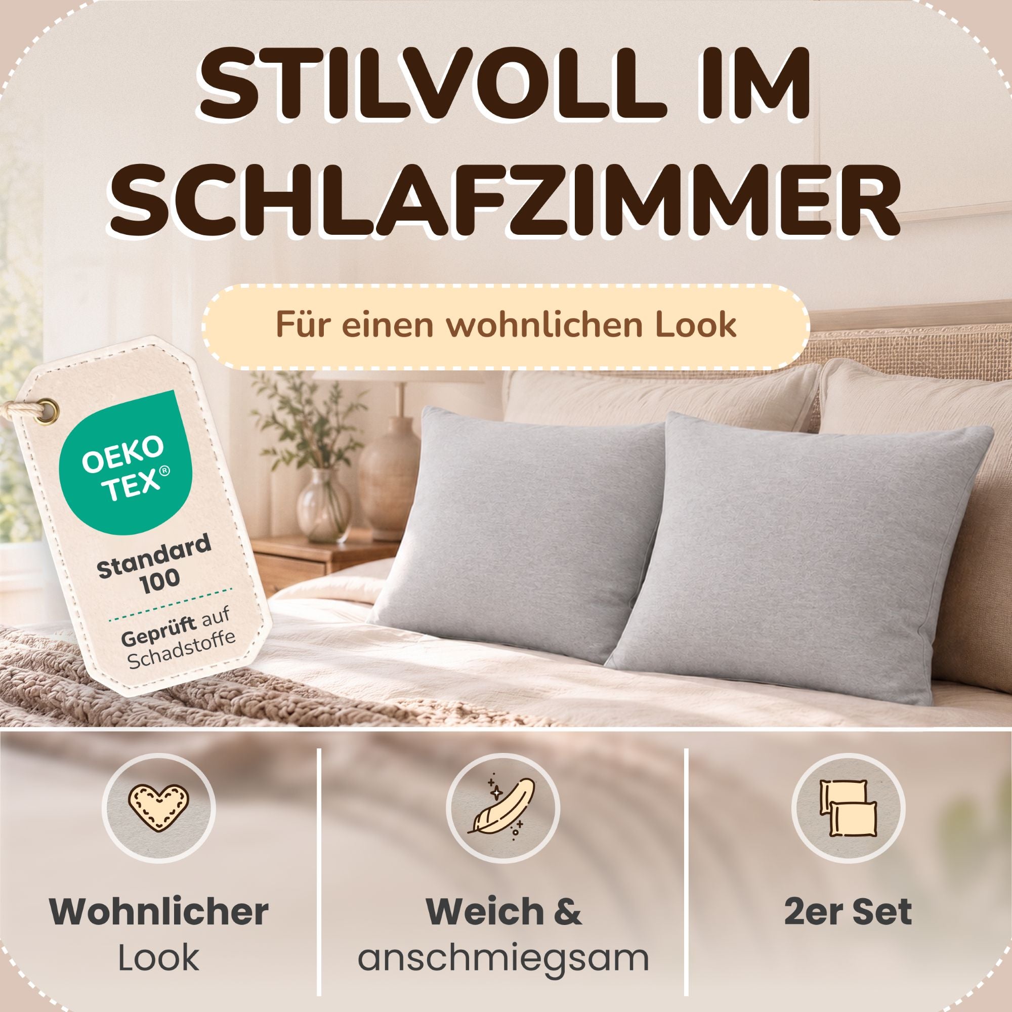 Kissenbezüge 2er Set 80x80 cm - 100% Baumwolle, stilvoll und gemütlich