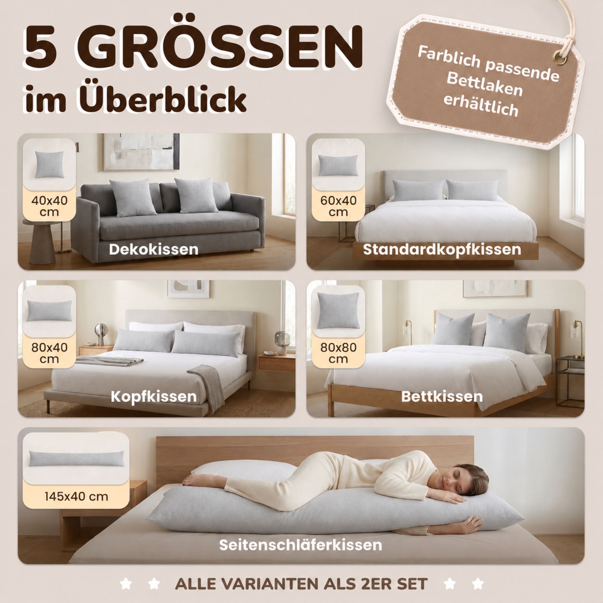 Kissenbezüge 2er Set 40x145 cm - 100% Baumwolle, stilvoll und gemütlich