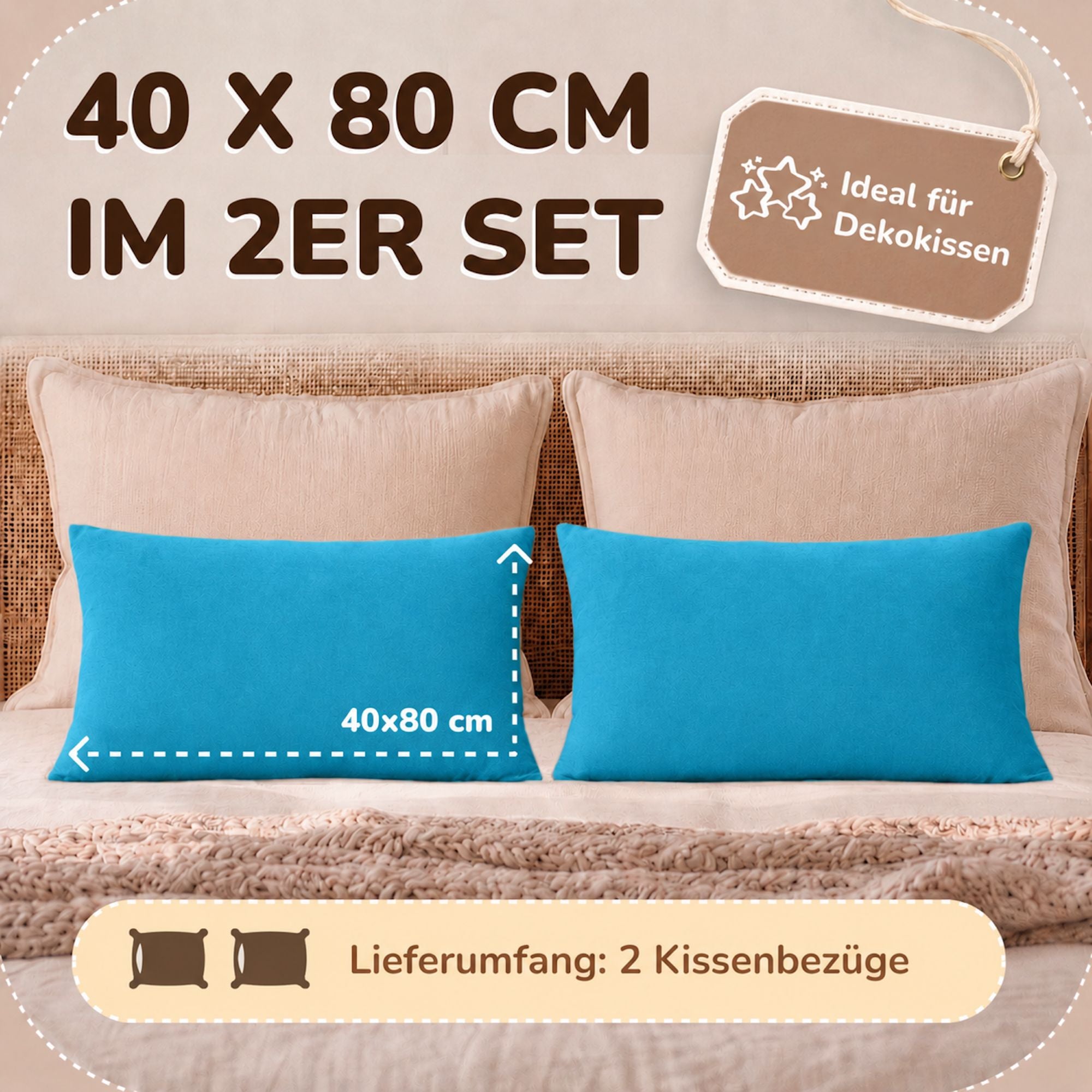 Kissenbezüge 2er Set 40x80 cm - 100% Baumwolle, stilvoll und gemütlich