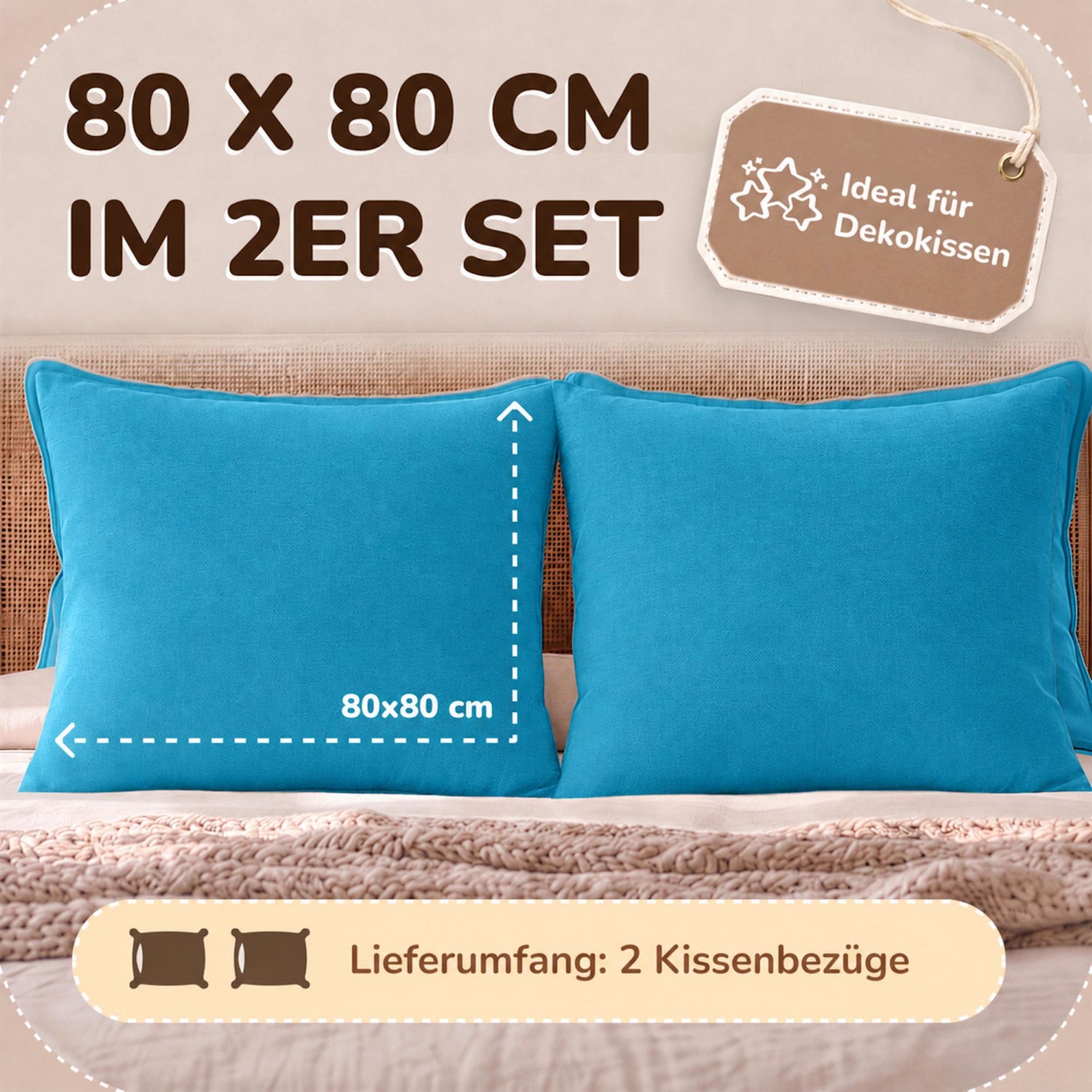 Kissenbezüge 2er Set 80x80 cm - 100% Baumwolle, stilvoll und gemütlich