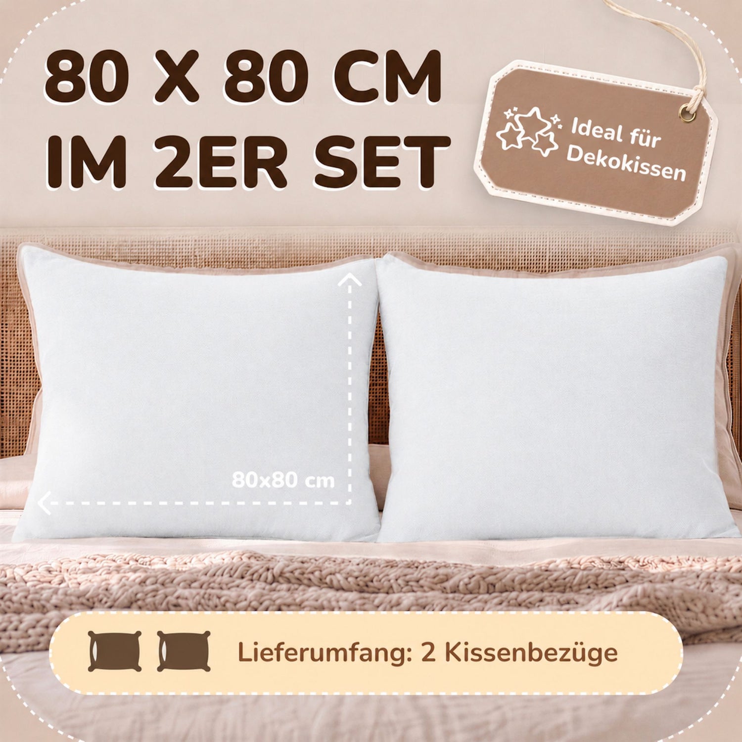 Kissenbezüge 2er Set 80x80 cm - 100% Baumwolle, stilvoll und gemütlich