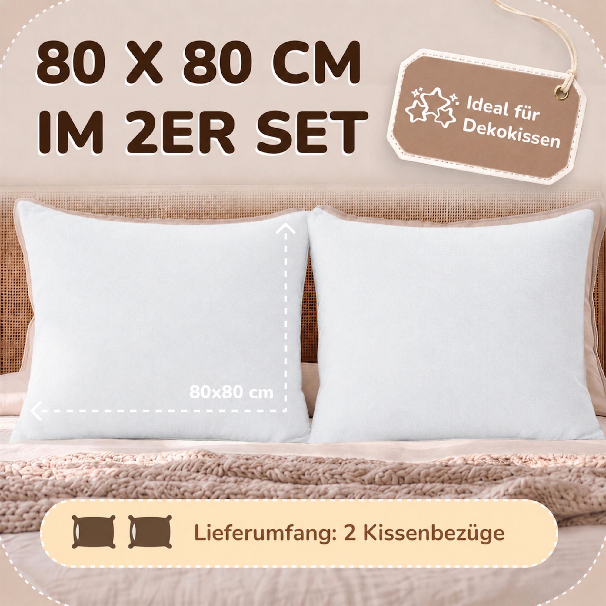 Kissenbezüge 2er Set 80x80 cm - 100% Baumwolle, stilvoll und gemütlich