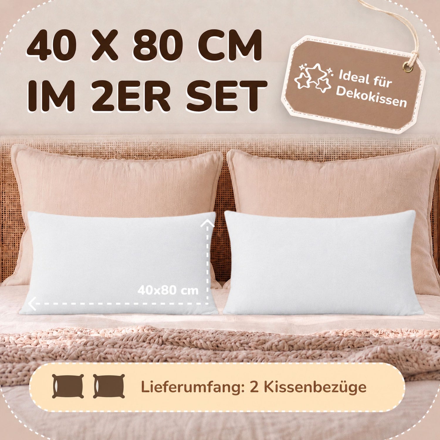 Kissenbezüge 2er Set 40x80 cm - 100% Baumwolle, stilvoll und gemütlich