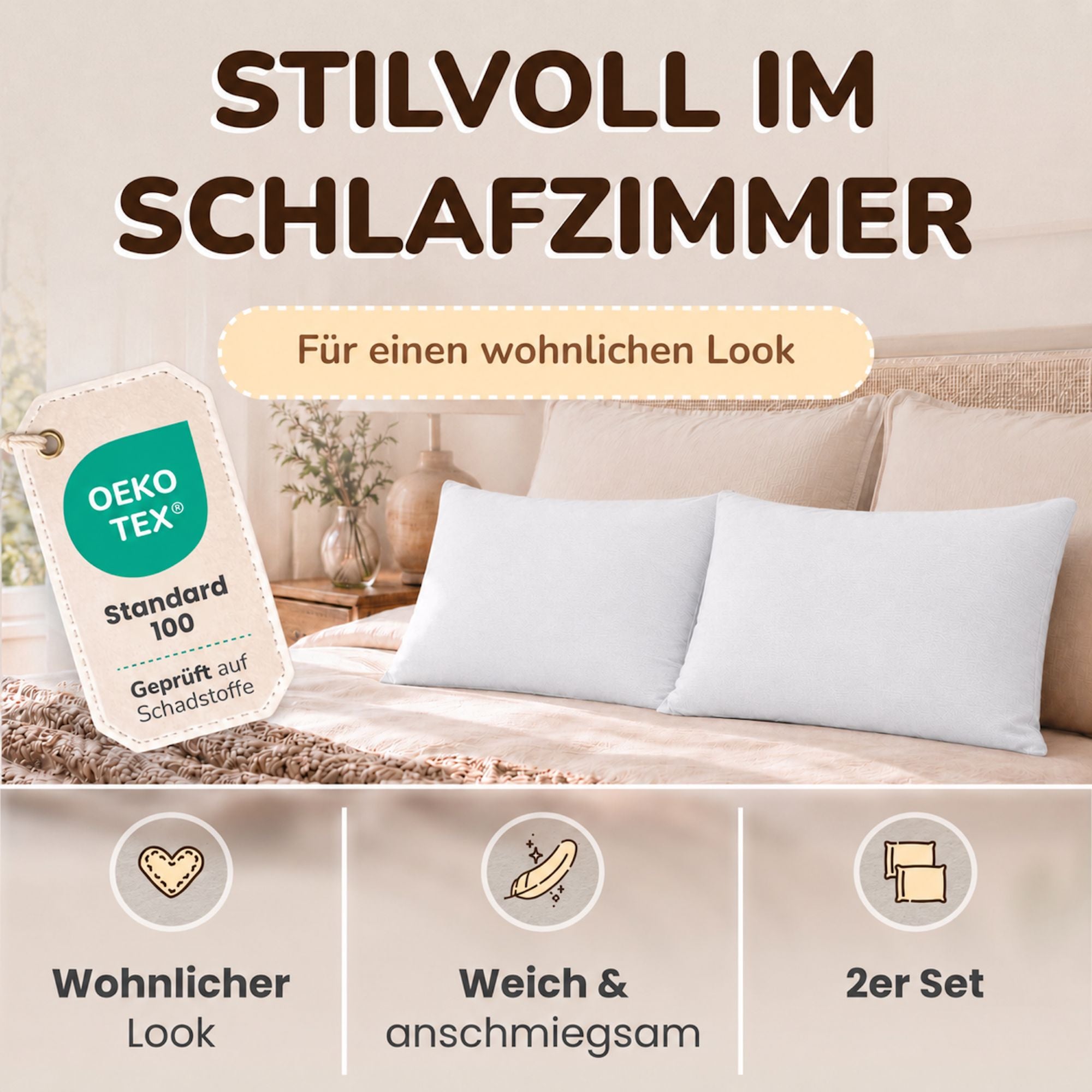 Kissenbezüge 2er Set 40x80 cm - 100% Baumwolle, stilvoll und gemütlich