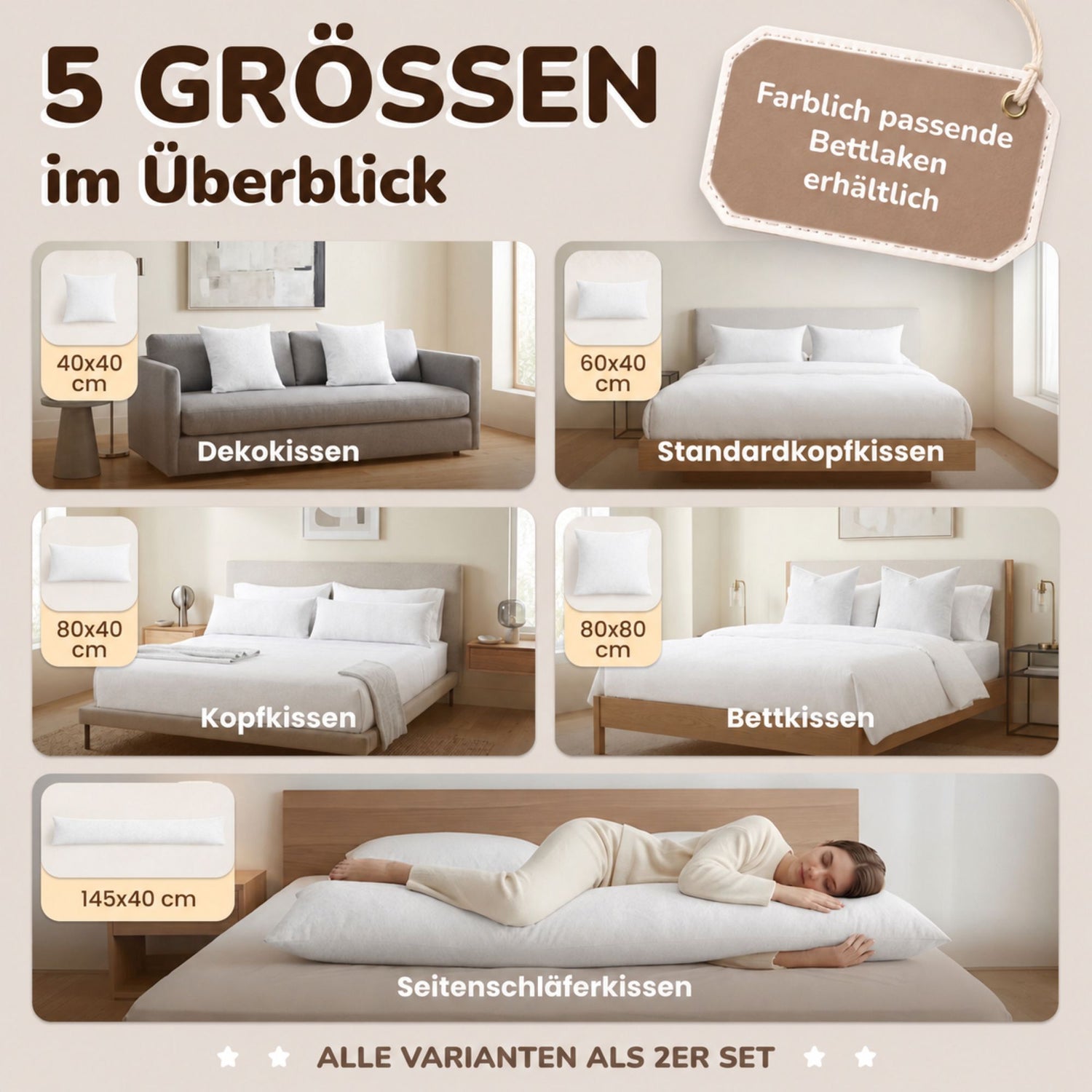Kissenbezüge 2er Set 40x145 cm - 100% Baumwolle, stilvoll und gemütlich