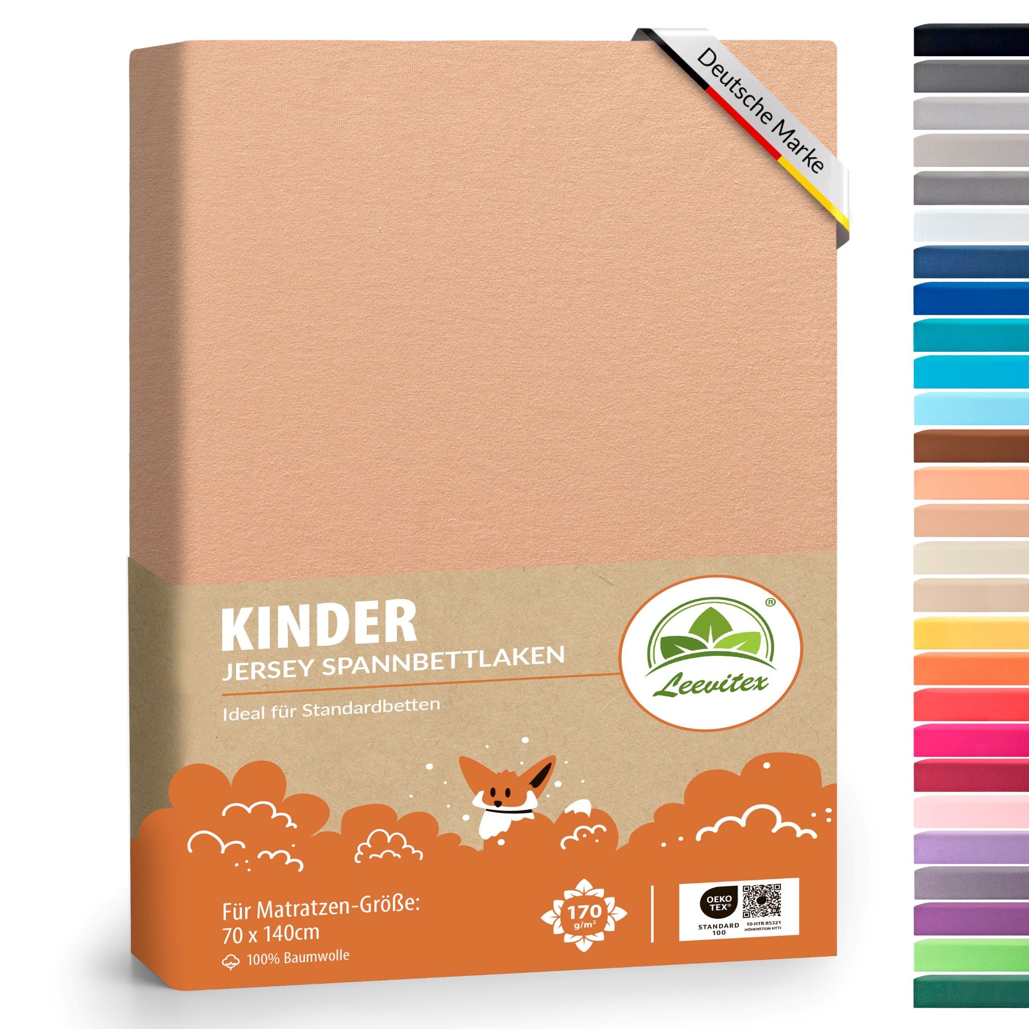 Kinder Spannbettlaken 70 x 140 cm von Leevitex im 1er Pack – 100% Jersey-Baumwolle,