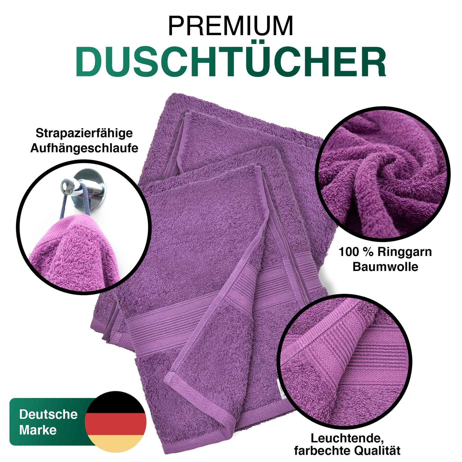 Duschtücher im 2er Set – 100% Baumwolle, 70 x 140 cm, weich und saugfähig