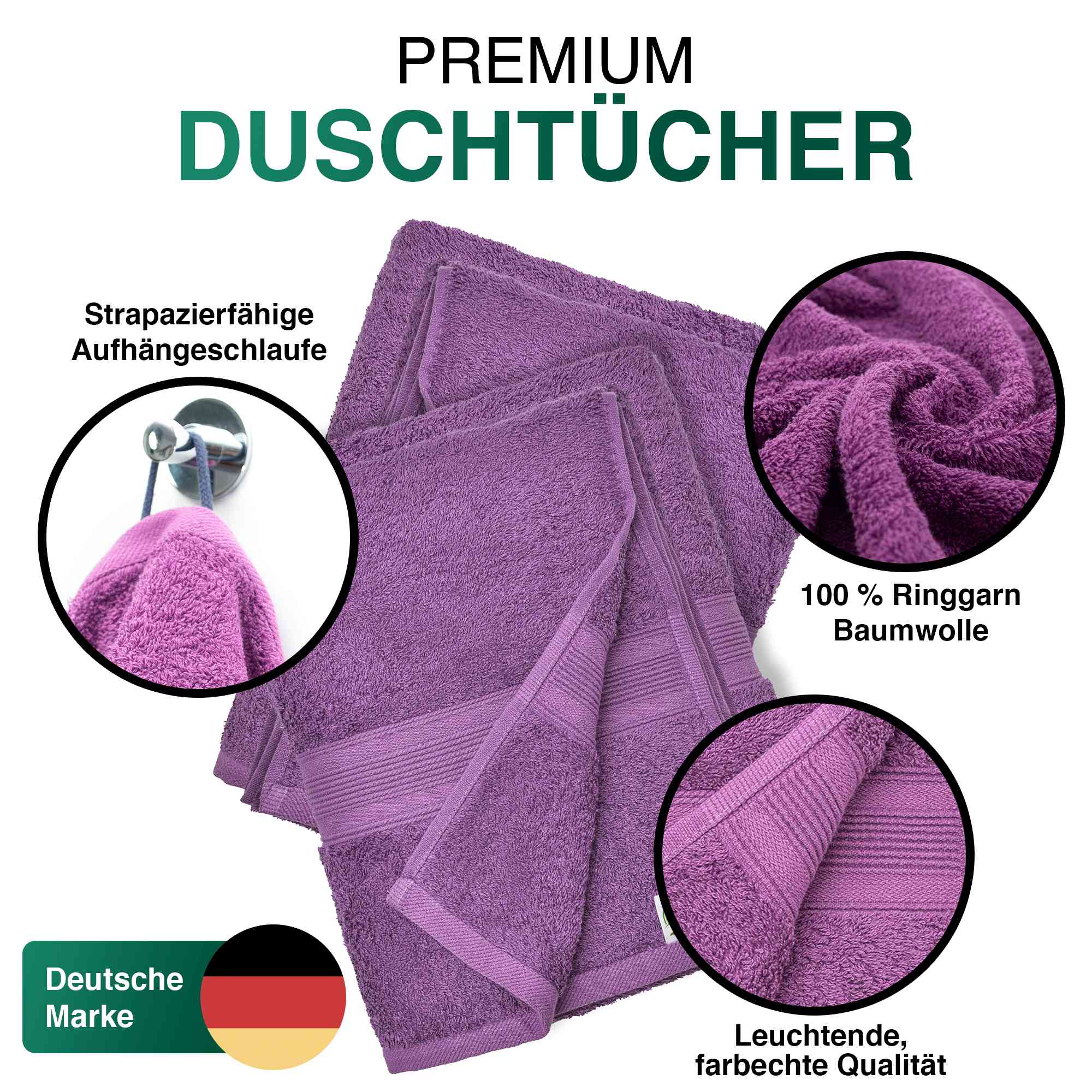 Duschtücher im 2er Set – 100% Baumwolle, 70 x 140 cm, weich und saugfähig