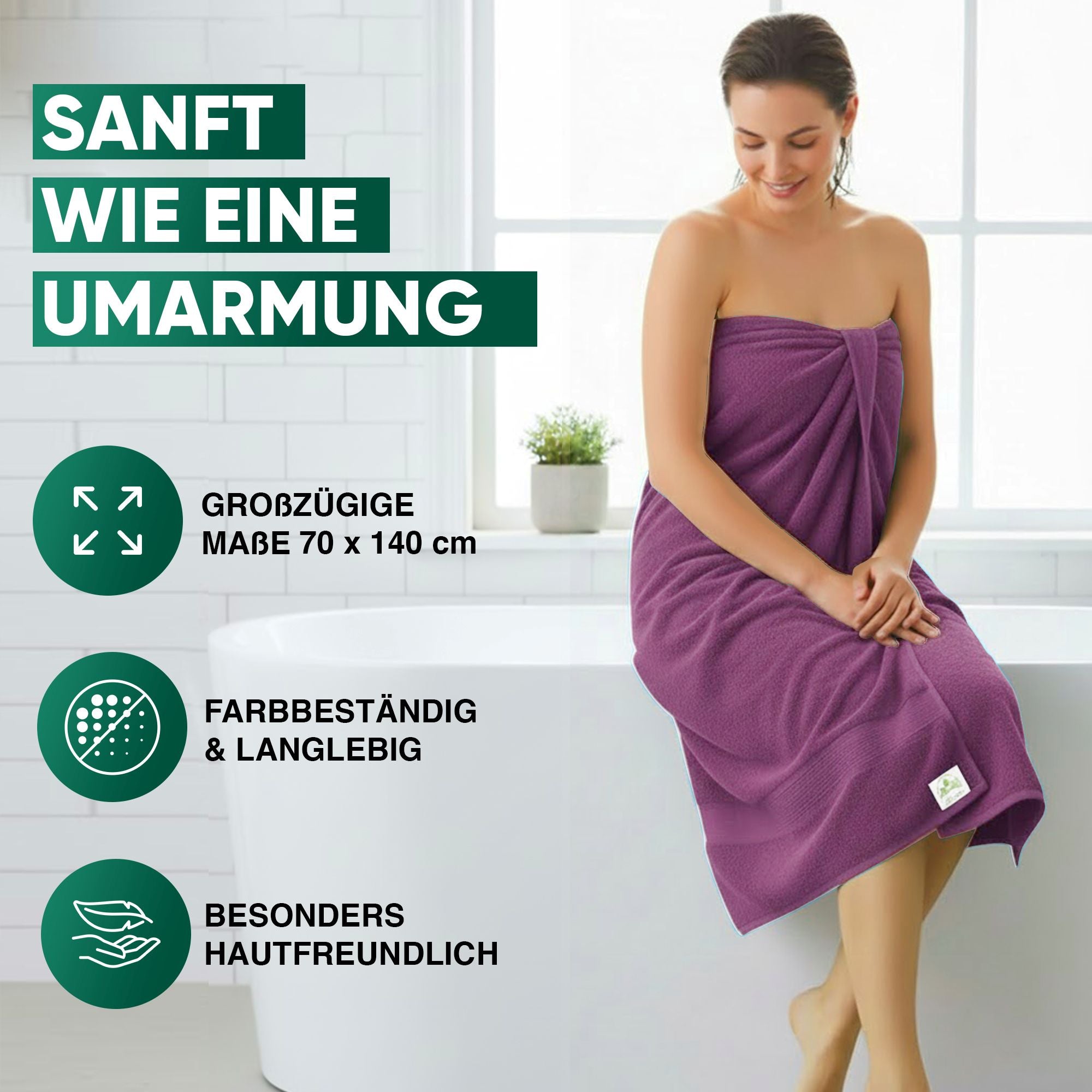 Duschtücher im 2er Set – 100% Baumwolle, 70 x 140 cm, weich und saugfähig