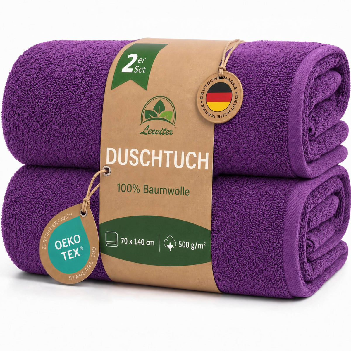 Duschtücher im 2er Set – 100% Baumwolle, 70 x 140 cm, weich und saugfähig