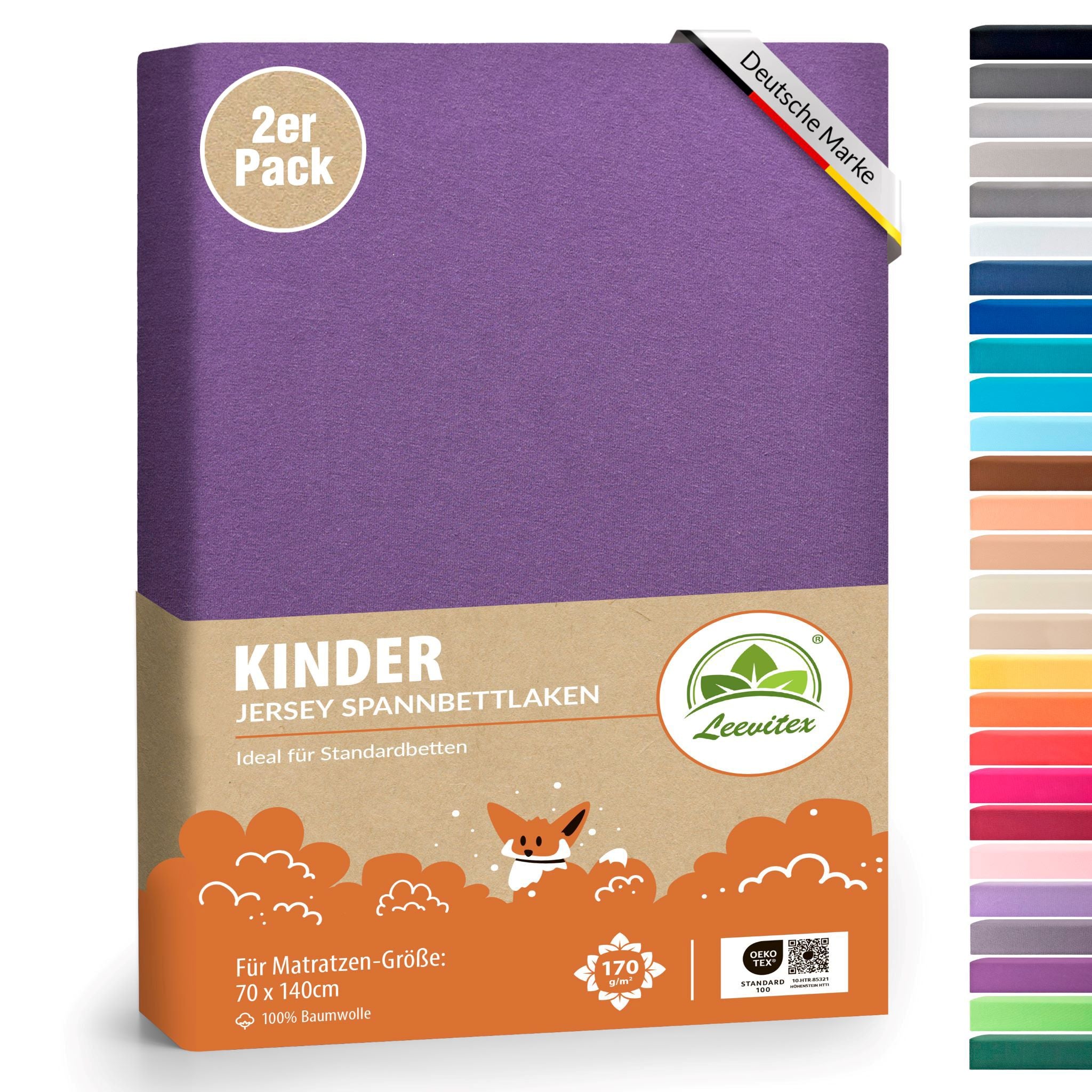 Kinderspannbettlaken von Leevitex im 2er Pack – 100% Jersey-Baumwolle, 70 x 140 cm