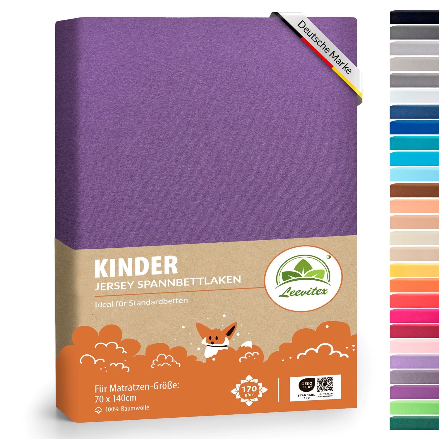 Kinder Spannbettlaken 70 x 140 cm von Leevitex im 1er Pack – 100% Jersey-Baumwolle,