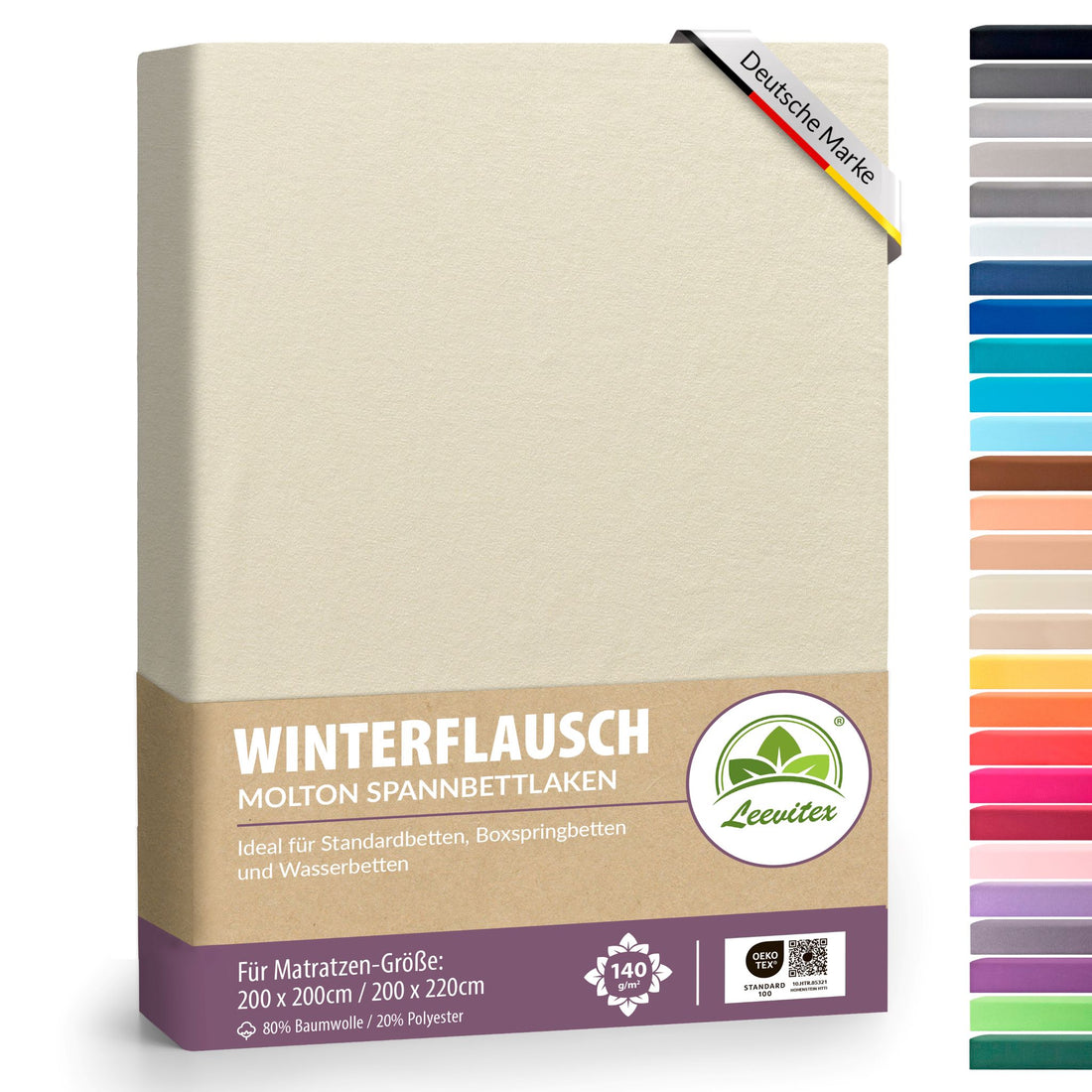 Winter-Spannbettlaken Naturweiß 200x200 cm in Verpackung von Leevitex
