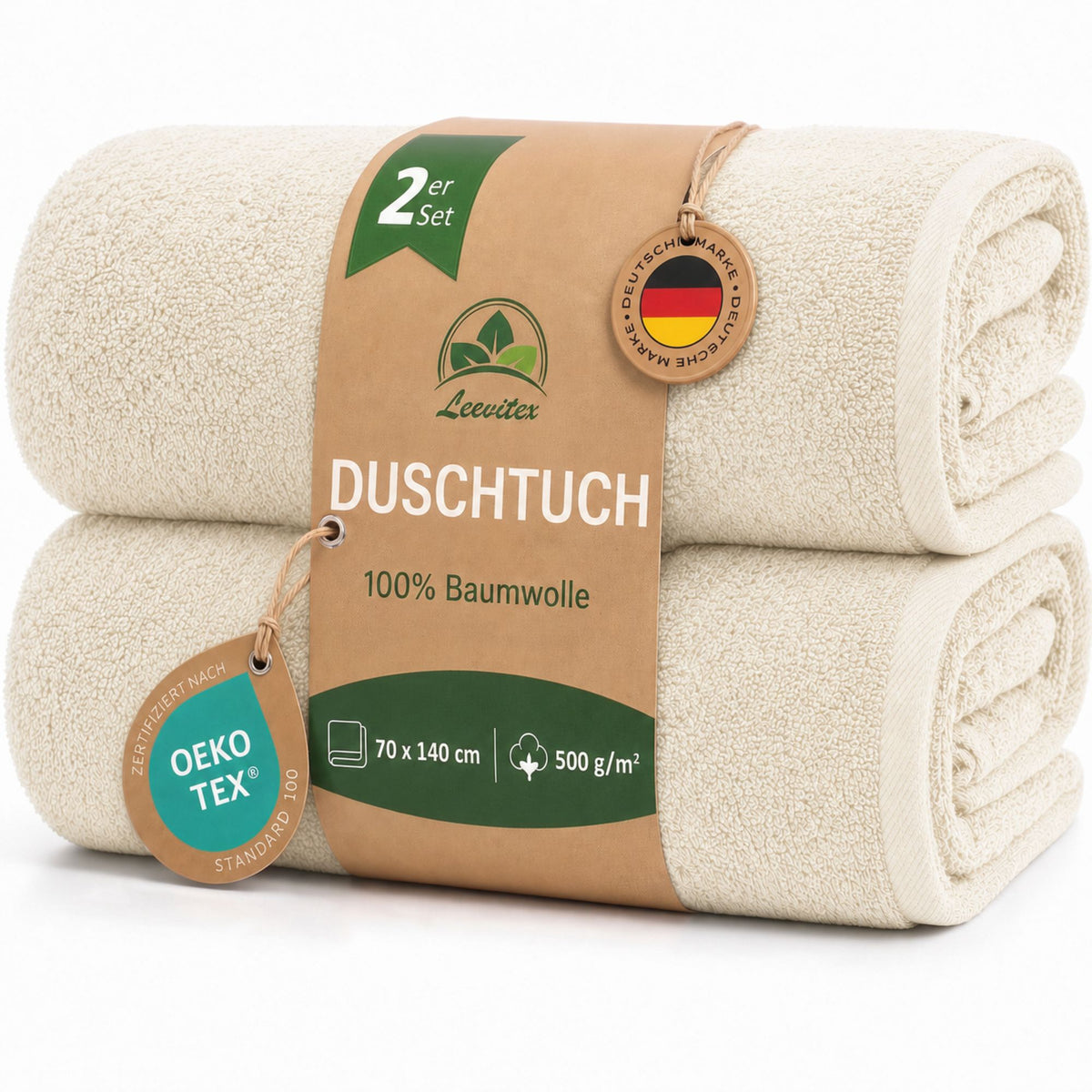 Duschtücher im 2er Set – 100% Baumwolle, 70 x 140 cm, weich und saugfähig