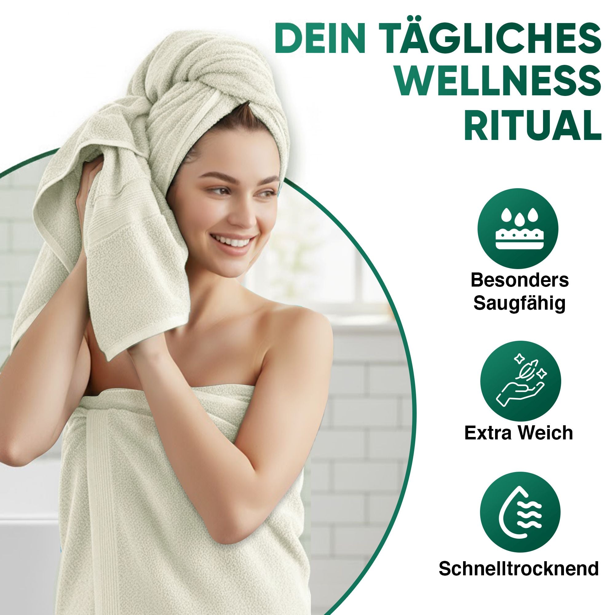 Duschtücher im 2er Set – 100% Baumwolle, 70 x 140 cm, weich und saugfähig