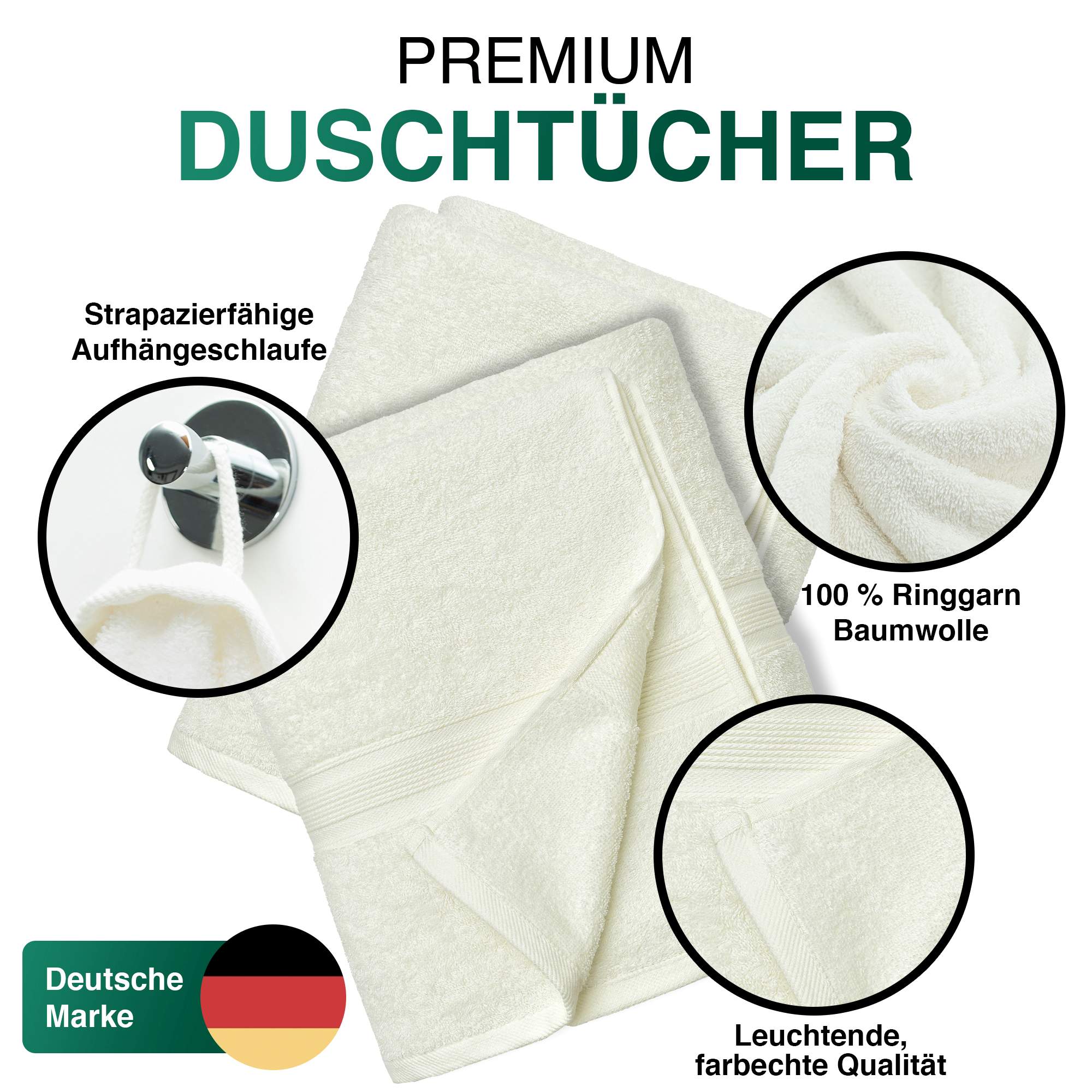 Duschtücher im 2er Set – 100% Baumwolle, 70 x 140 cm, weich und saugfähig