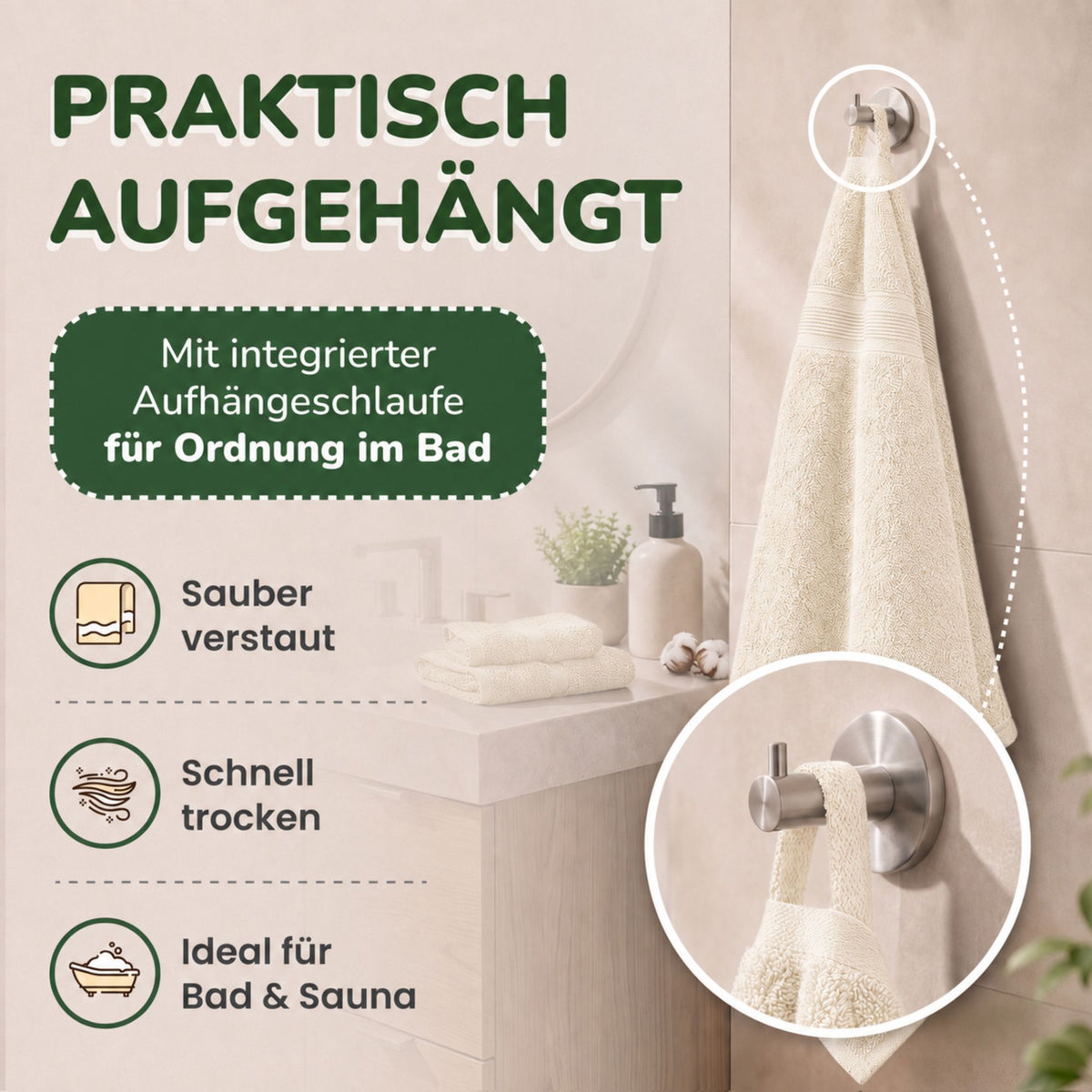 Duschtücher im 2er Set – 100% Baumwolle, 70 x 140 cm, weich und saugfähig