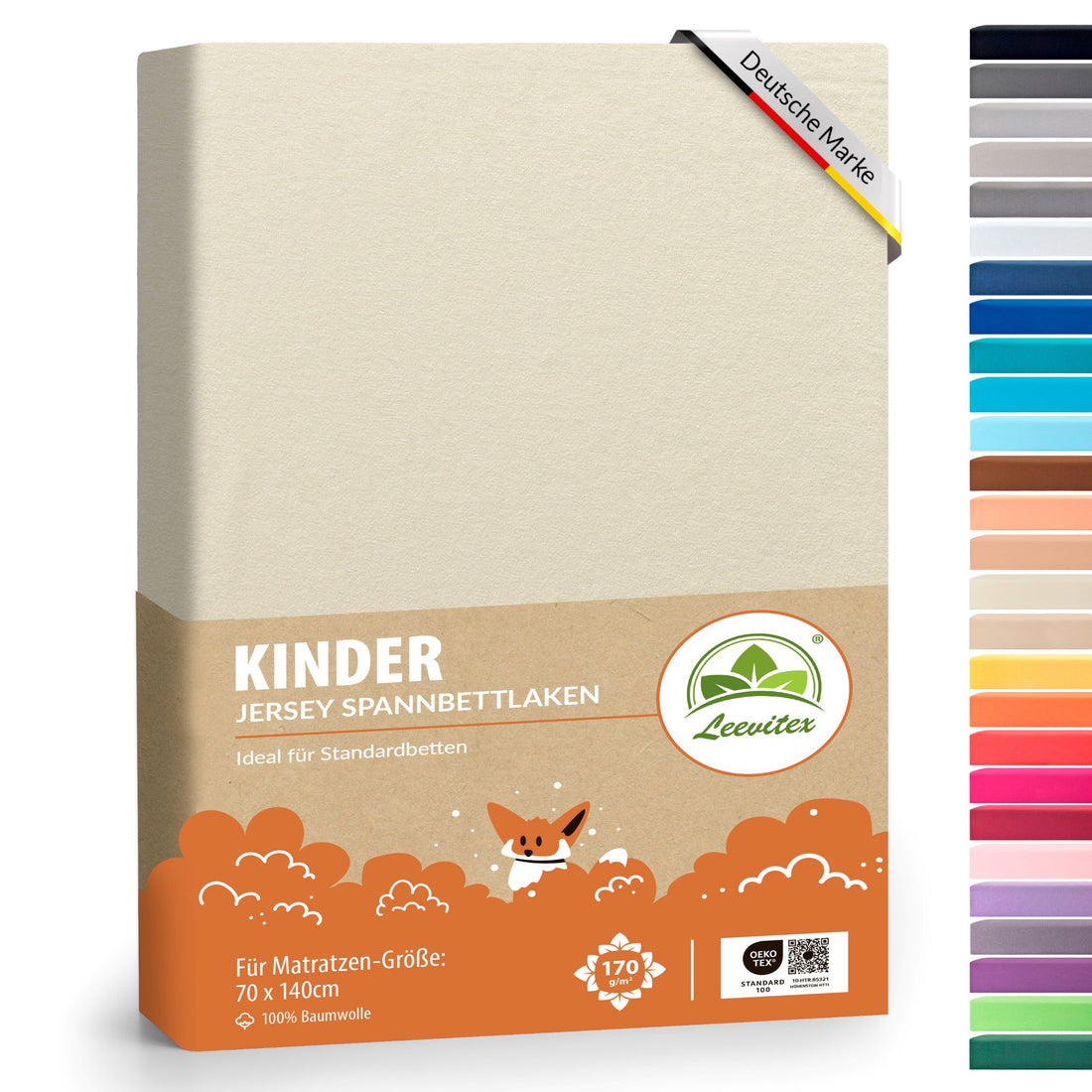Kinder Spannbettlaken 70 x 140 cm von Leevitex im 1er Pack – 100% Jersey-Baumwolle,