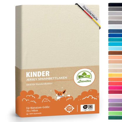 Kinder Spannbettlaken 70 x 140 cm von Leevitex im 1er Pack – 100% Jersey-Baumwolle,