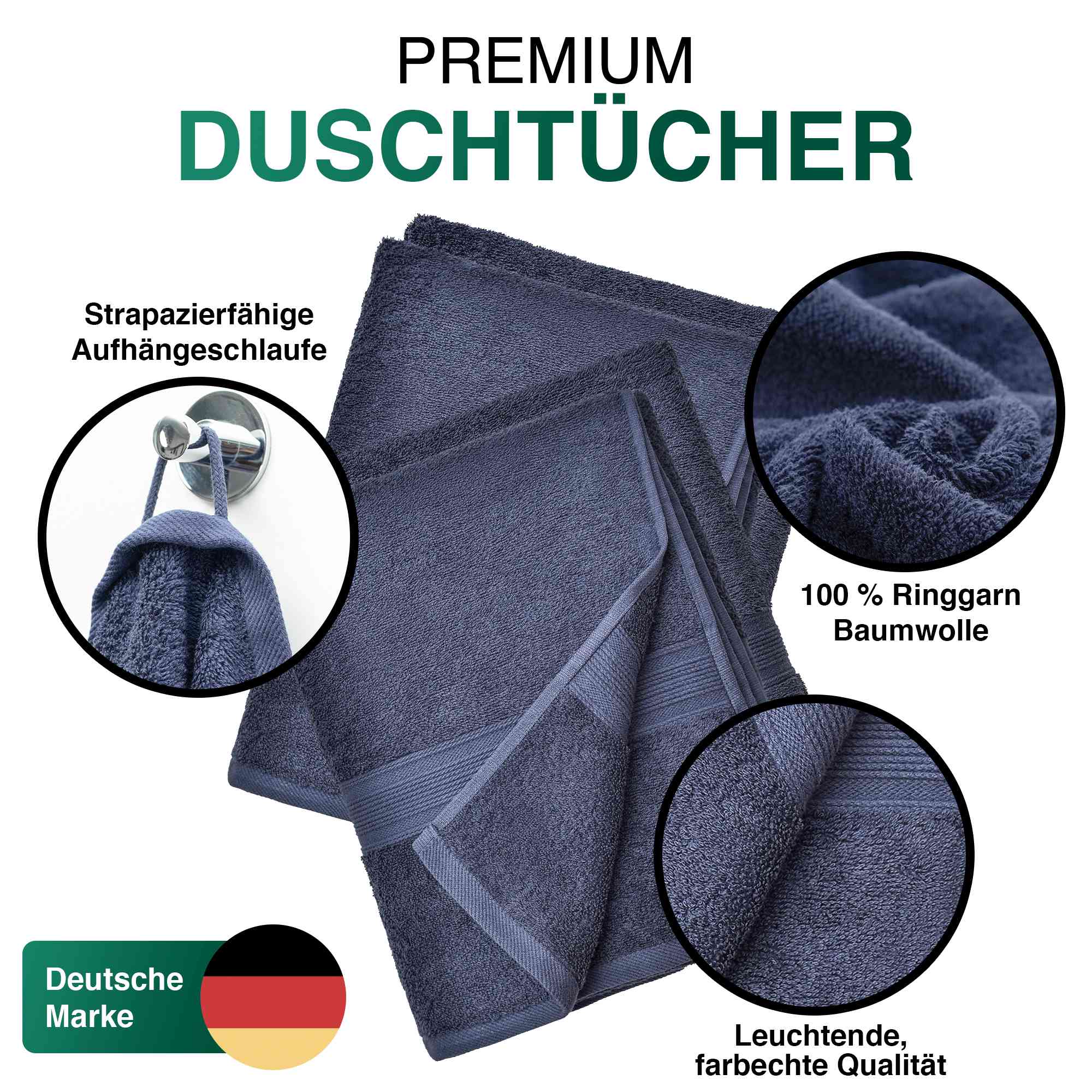 Duschtücher im 2er Set – 100% Baumwolle, 70 x 140 cm, weich und saugfähig